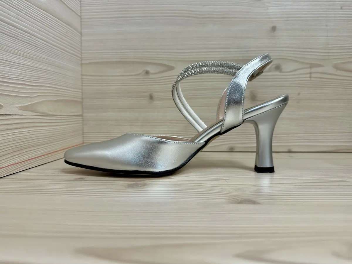Cinzia Soft sandali donna eleganti argento con cristalli tacco medio - 4