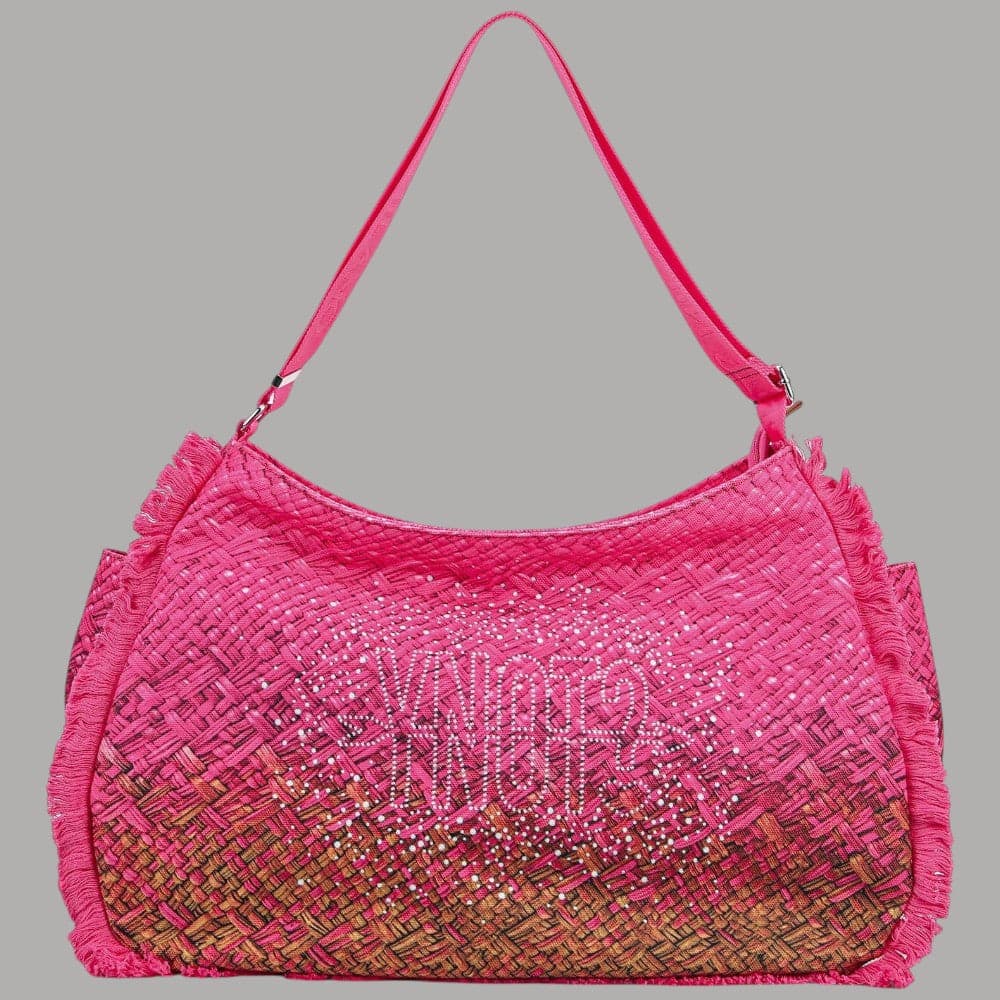YNot Borsa Hobo Macao XL Nylon Sfumata con Frange Decor e Charm - 5