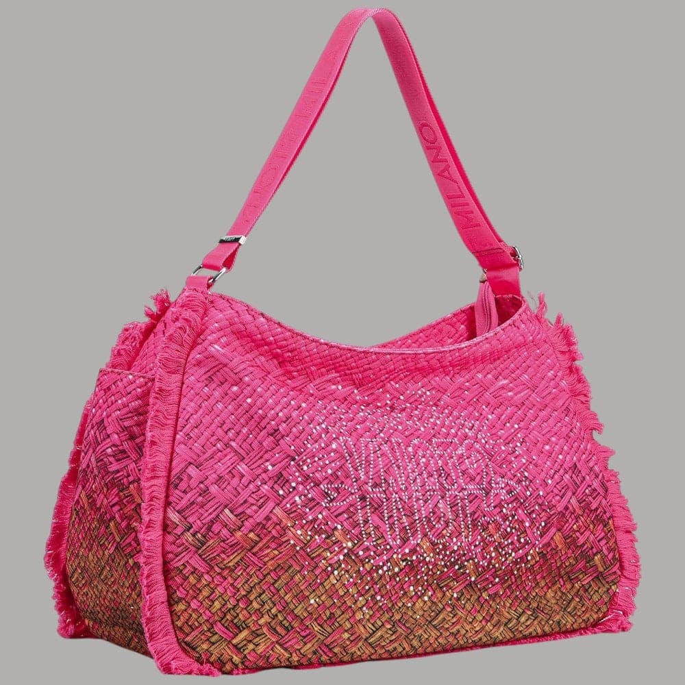 YNot Borsa Hobo Macao XL Nylon Sfumata con Frange Decor e Charm - 2
