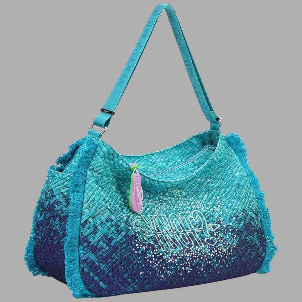 YNot Borsa Hobo Macao XL Nylon Sfumata con Frange Decor e Charm - 4