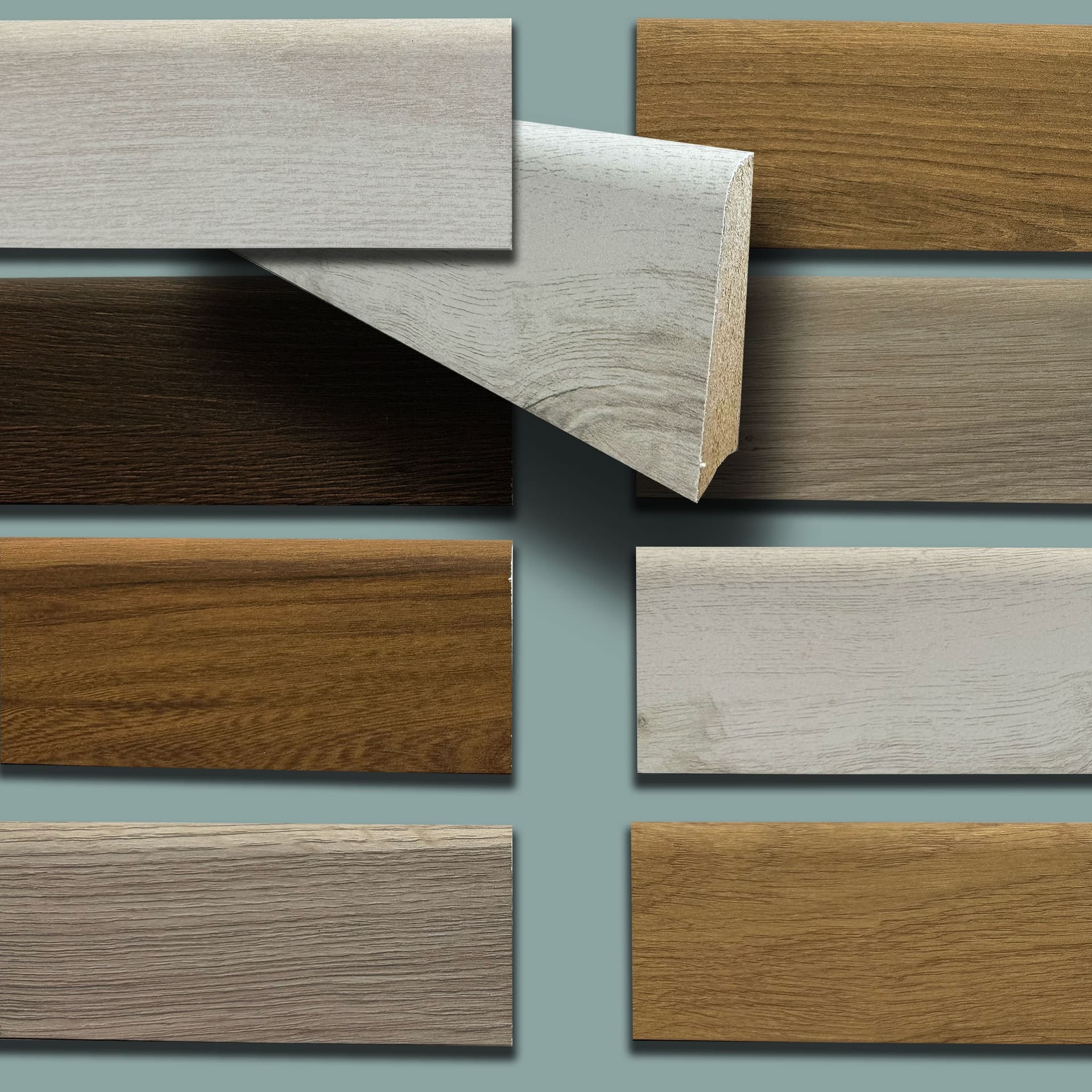 €2,99ml - BATTISCOPA in FIBRA DI LEGNO coordinato GAMMA LAMINATI 70x15 inclinato vari decori (prezzo al metro)