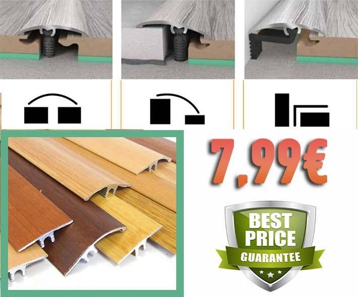 Profilo in Alluminio per parquet e laminati in 34 decori posa 2in1 da 93cm 3in1 (di compensazione o dilatazione , a scendere, di chiusura) (biadesivo e tasselli) (prezzo al metro)