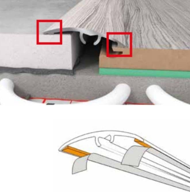 Profilo in Alluminio per parquet e laminati in 34 decori posa 2in1 da 93cm 3in1 (di compensazione o dilatazione , a scendere, di chiusura) (biadesivo e tasselli) (prezzo al metro) - 47