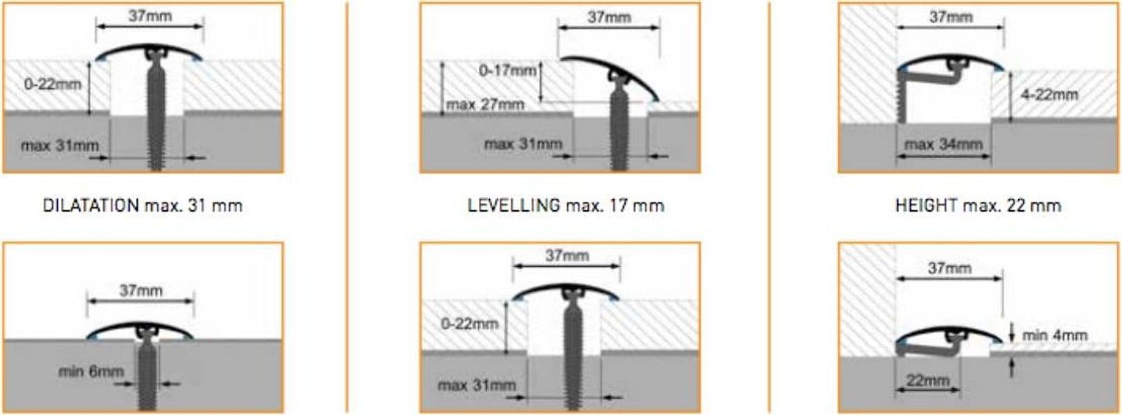 Profilo in Alluminio per parquet e laminati in 34 decori posa 2in1 da 93cm 3in1 (di compensazione o dilatazione , a scendere, di chiusura) (biadesivo e tasselli) (prezzo al metro) - 8