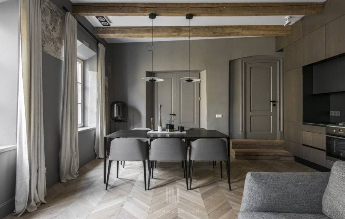 MQ100 di Listone punta ungherese CHEVRON BONUM ROVERE NATURALE 11x120x480 (4mm nobile) 30° classic ad olio/cera - 2