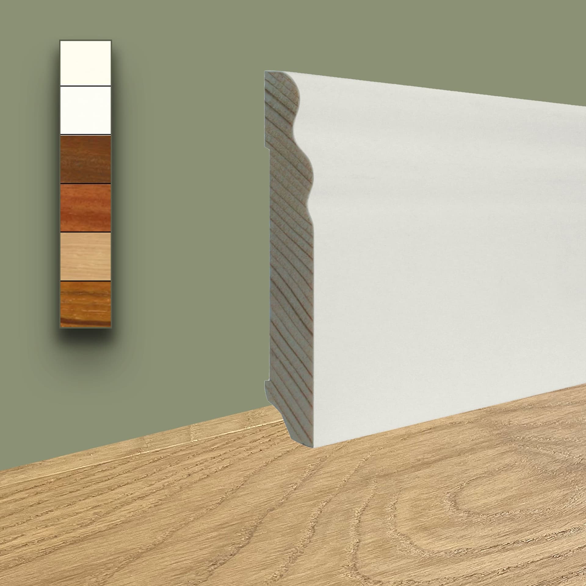 96ML di battiscopa DUCALE in Legno massello 100x15 impiallacciato in essenza o bianchi RAL - 2