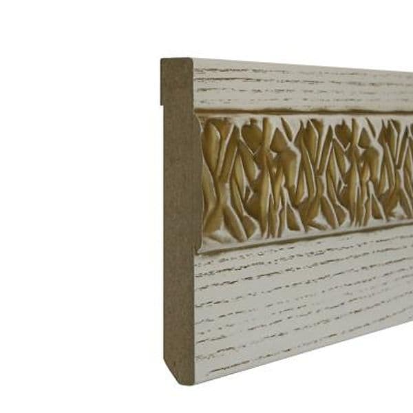 96ML di Battiscopa classico Fibra di Legno mod. OLYMPIA Bianco Antico con profilo ORO 120x15mm - 2