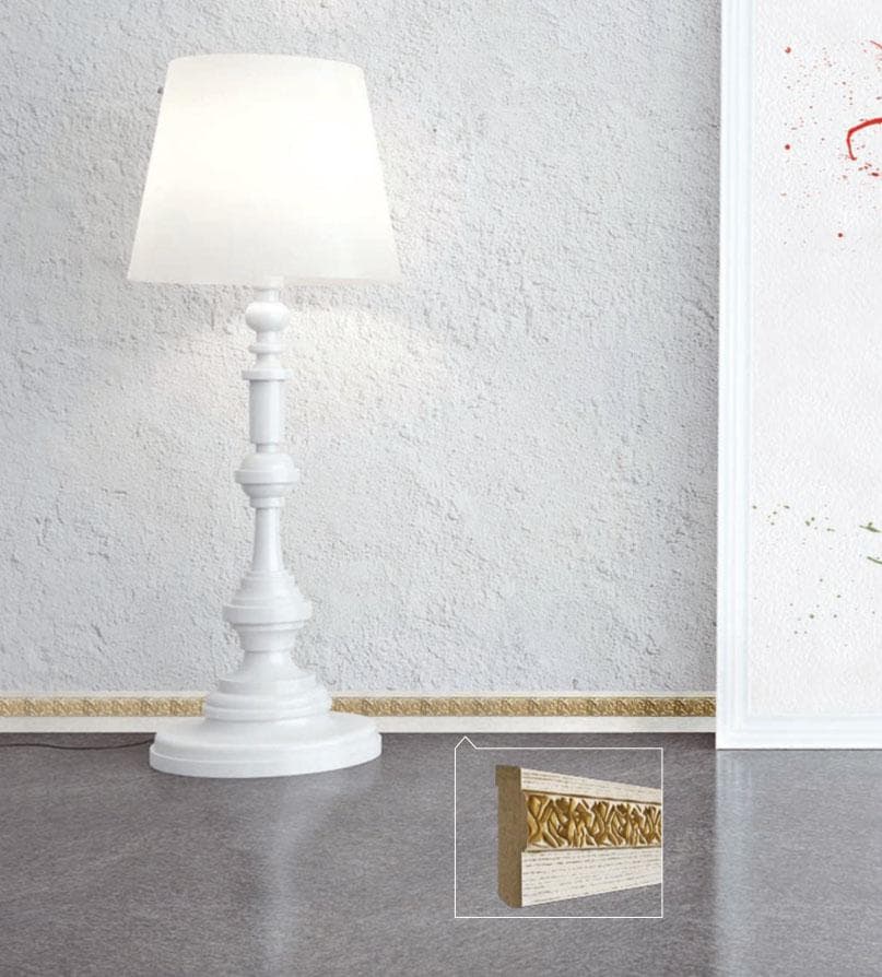 96ML di Battiscopa classico Fibra di Legno mod. OLYMPIA Bianco Antico con profilo ORO 120x15mm - 3