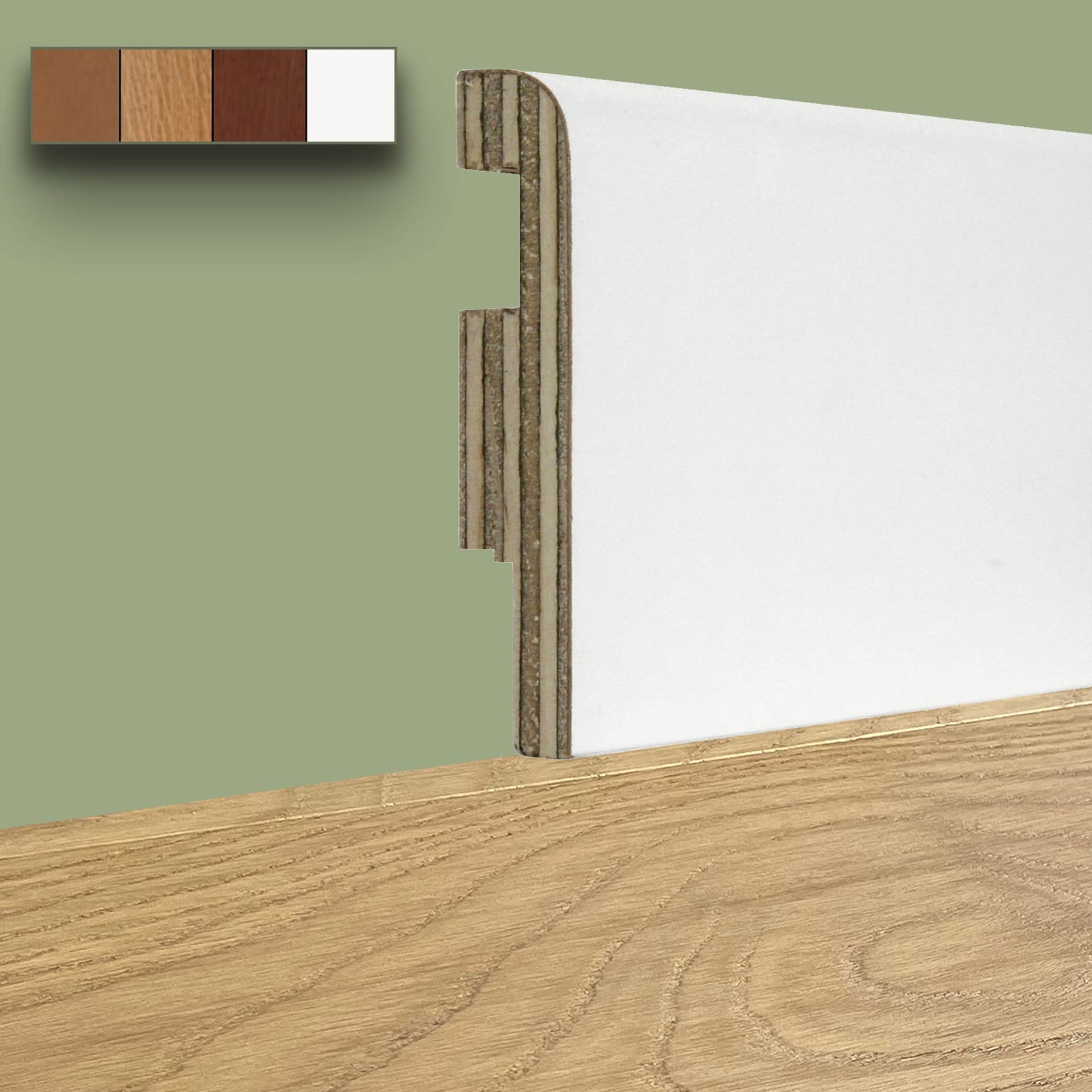 96ML di Battiscopa in Legno PASSACAVO 75X16mm Impiallacciato BC in 4 essenze - 2
