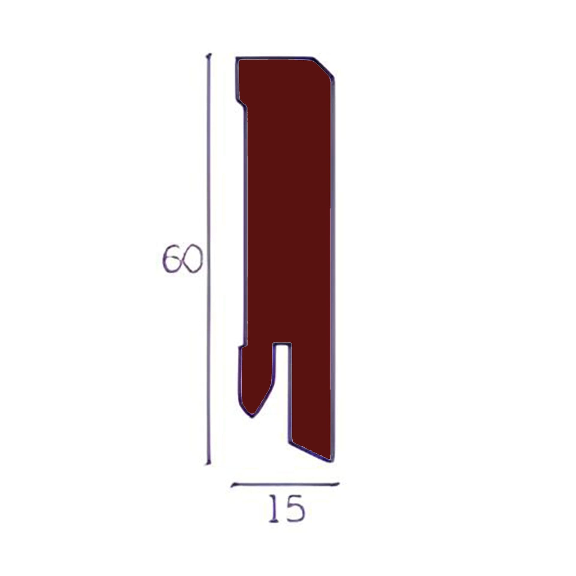 96ML Battiscopa Squadrato BASSO MDF 60X15 tutte le essenze incl. ral 9016, nero, argento - 9