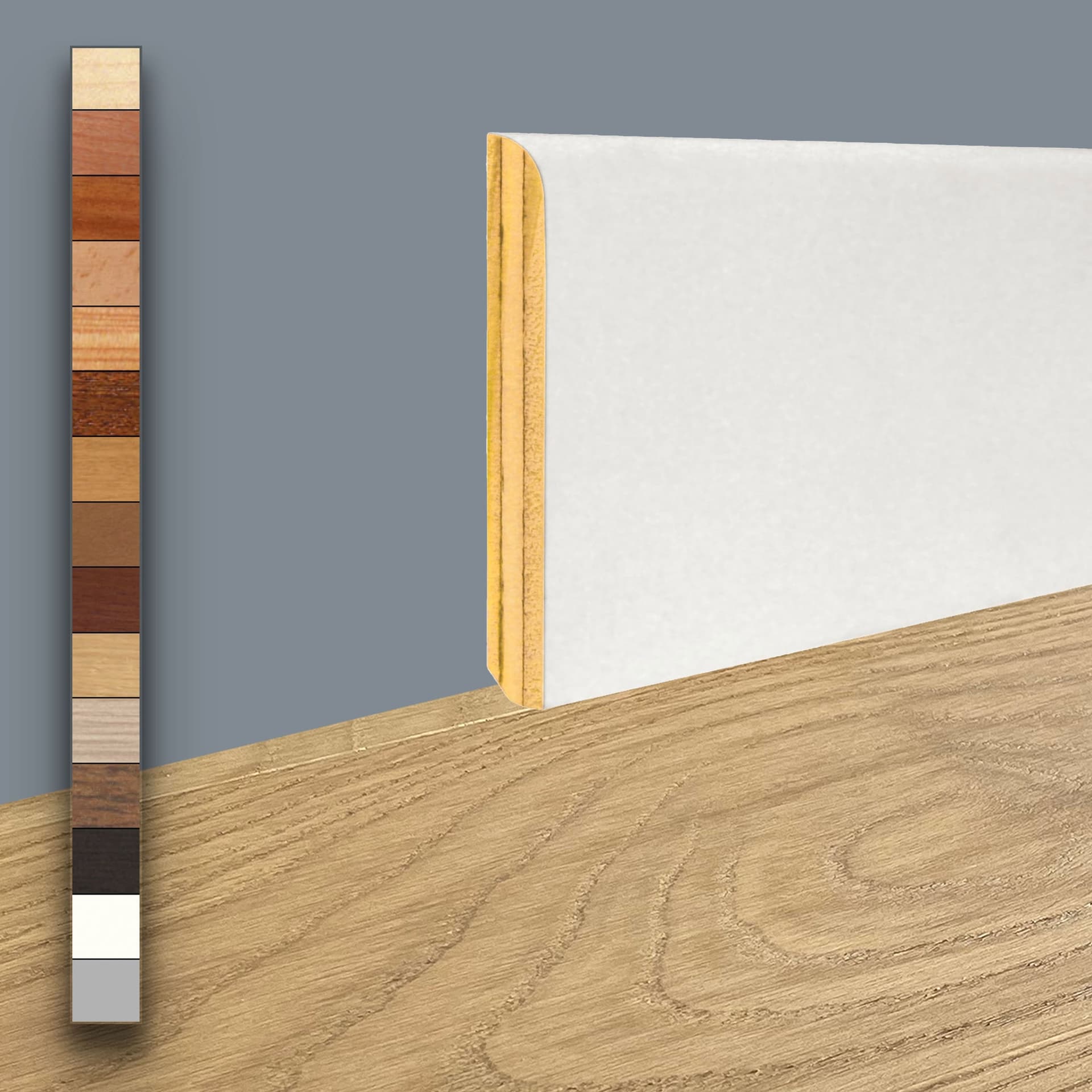 96ML Battiscopa BC in Legno Multistrato rivestito vari decori 70x10mm (incl. ral 9016 e alluminio) - 2