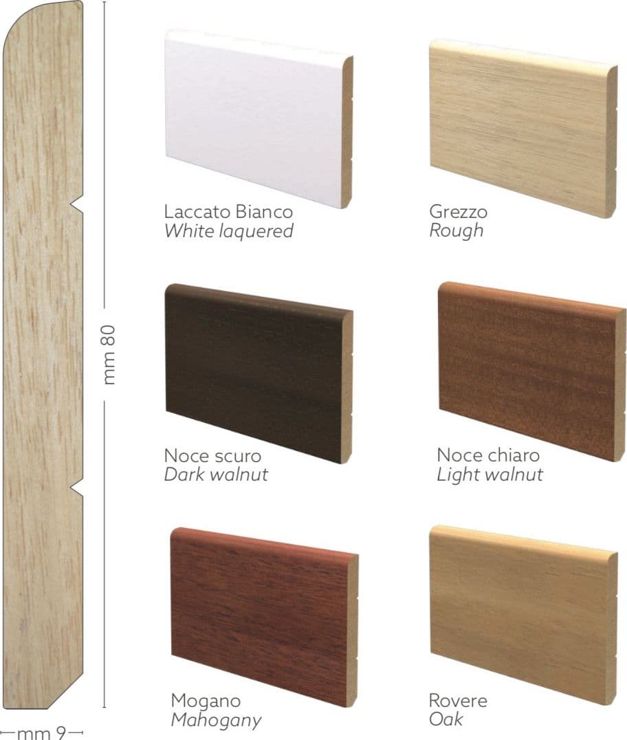 96ML BATTISCOPA legno MASSELLO AYOUS Becco di civetta 80X9 - 3