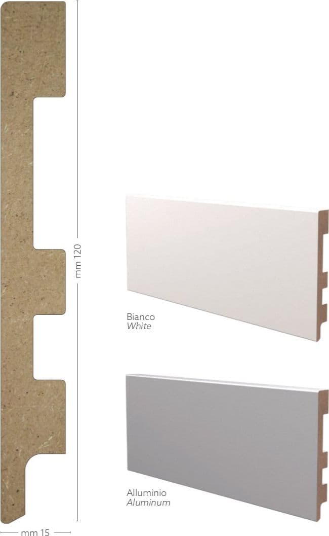 BATTISCOPA Economico Zoccolino Passacavo SQUADRATO Bianco e Alluminio 120X15 (prezzo al metro lineare) - 3