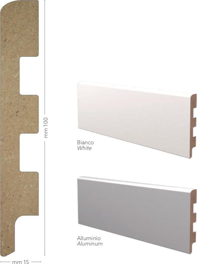 Battiscopa Zoccolino Passacavo Salvamuro ECONOMICO MDF 100X15 BIANCO o ALLUMINIO (prezzo al metro lineare) - 5