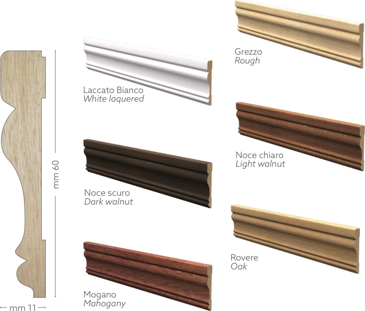 Coprifilo Mostrina lista telaio porte e in Legno massello DUCALE 60x11 (prezzo al metro) - 4