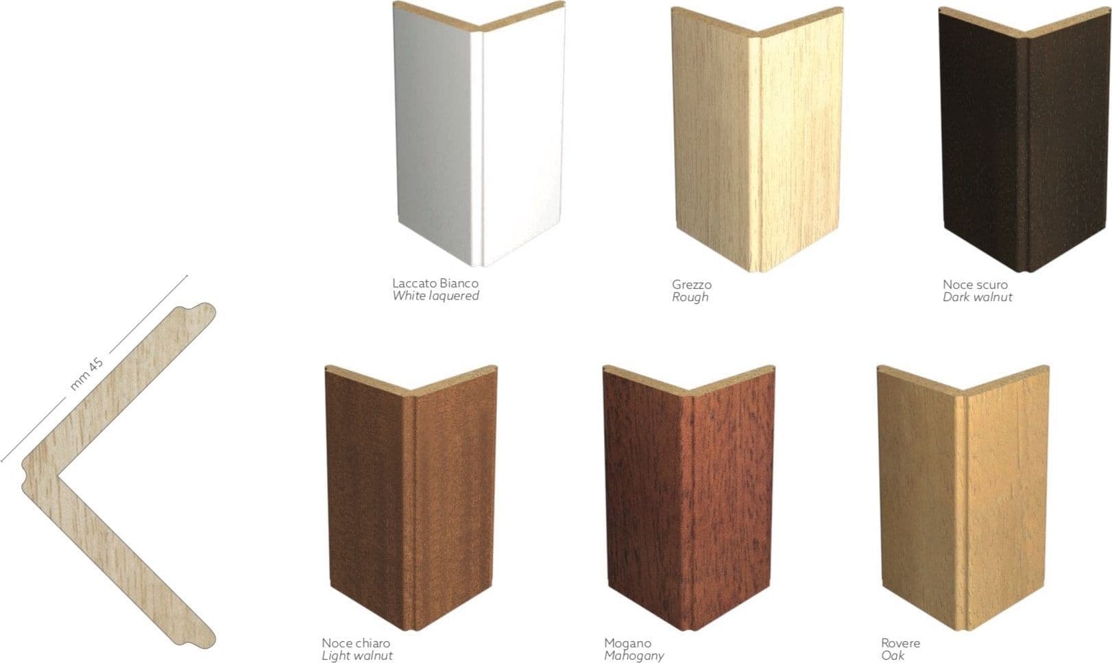 60ML Paraspigolo profilo angolare in Legno massiccio di AYOUS 45x45 in 6 colori - 2