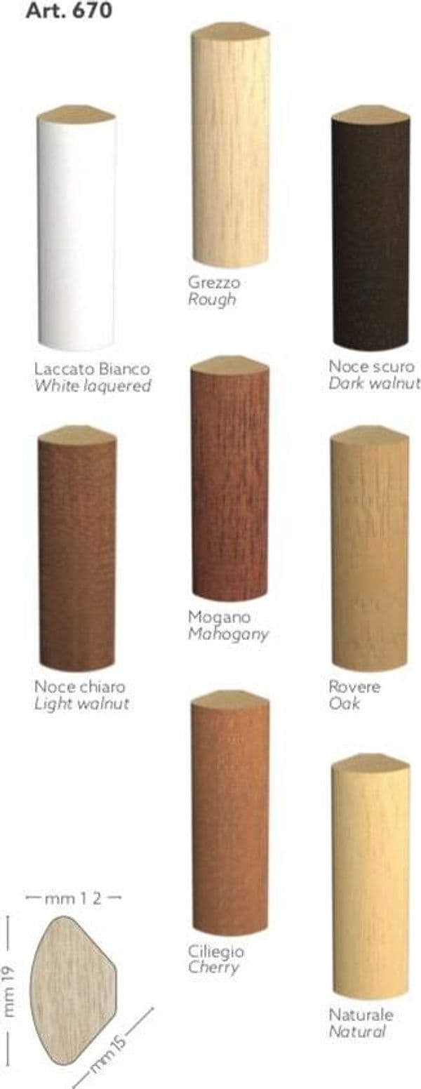 BASOLINO angolo interno quarto di tondo in legno di Ayous 12x15x19 varie essenze (prezzo al metro) - 3