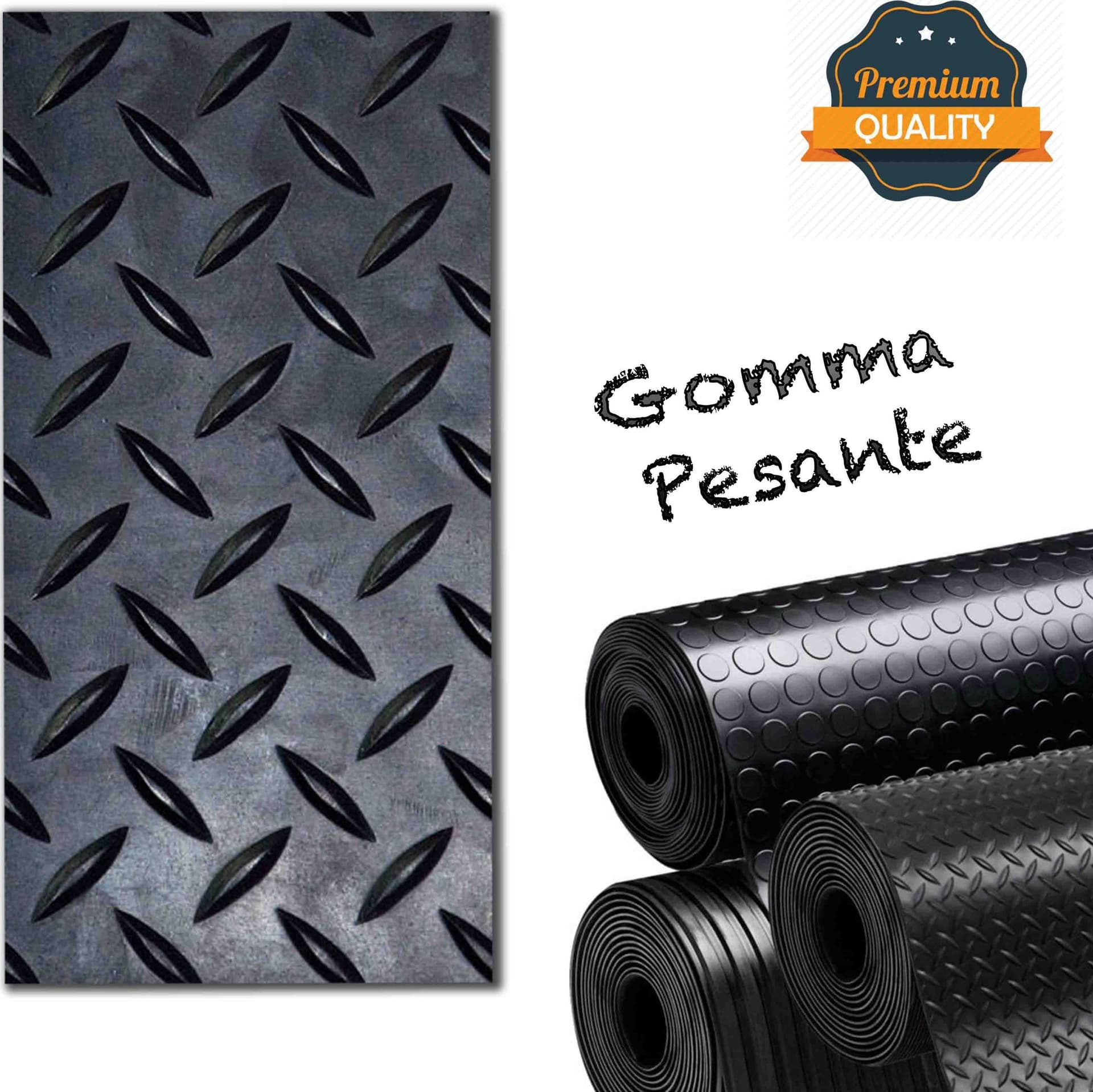 Pavimento ROMBI in gomma (EU) nero ANTISCIVOLO di alta qualità, altezza 130cm spess. mm3 - 2