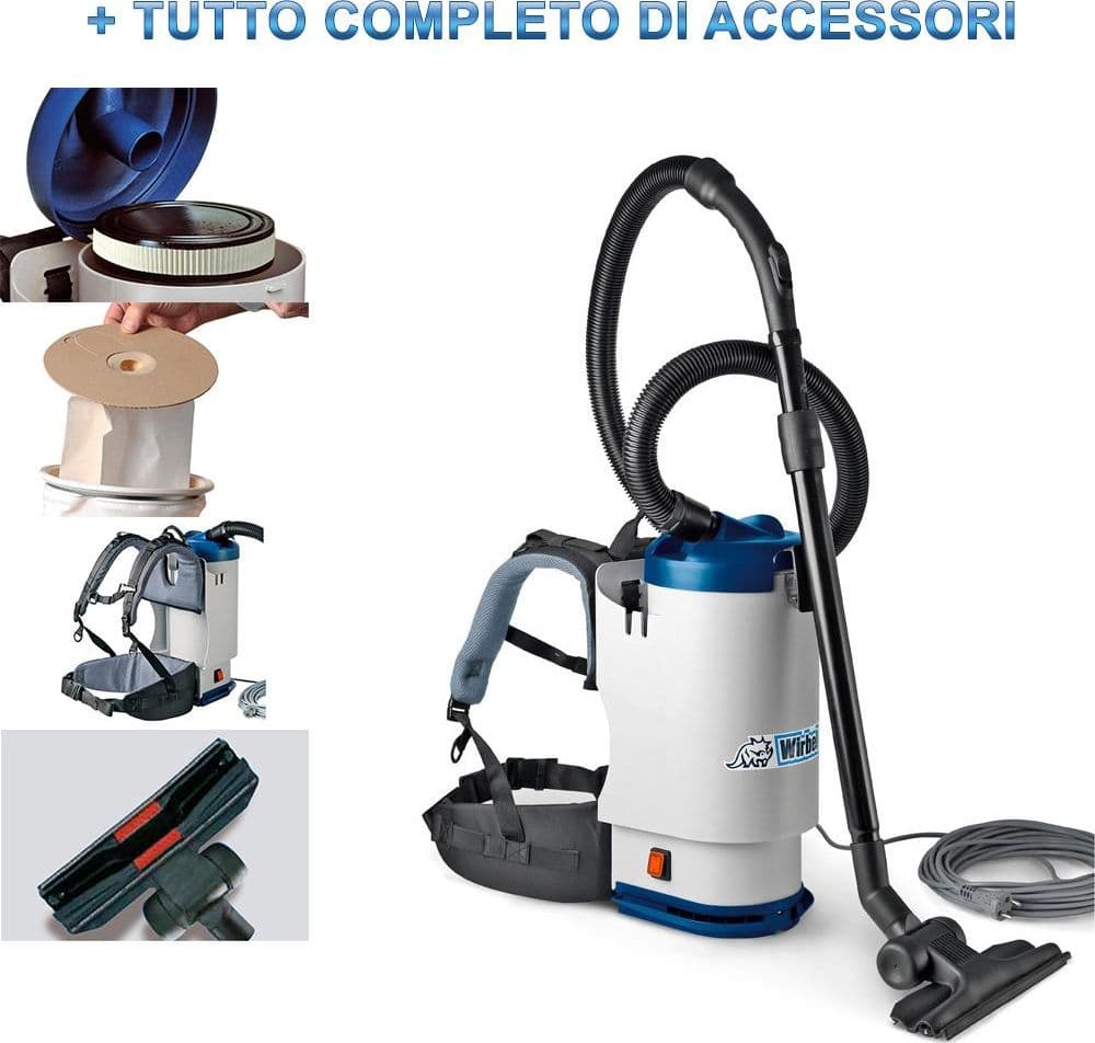 "W1" ASPIRAPOLVERE DORSALE PROFESSIONALE 900W WIRBEL ZAINO POTENTE E MANEGGEVOLE
