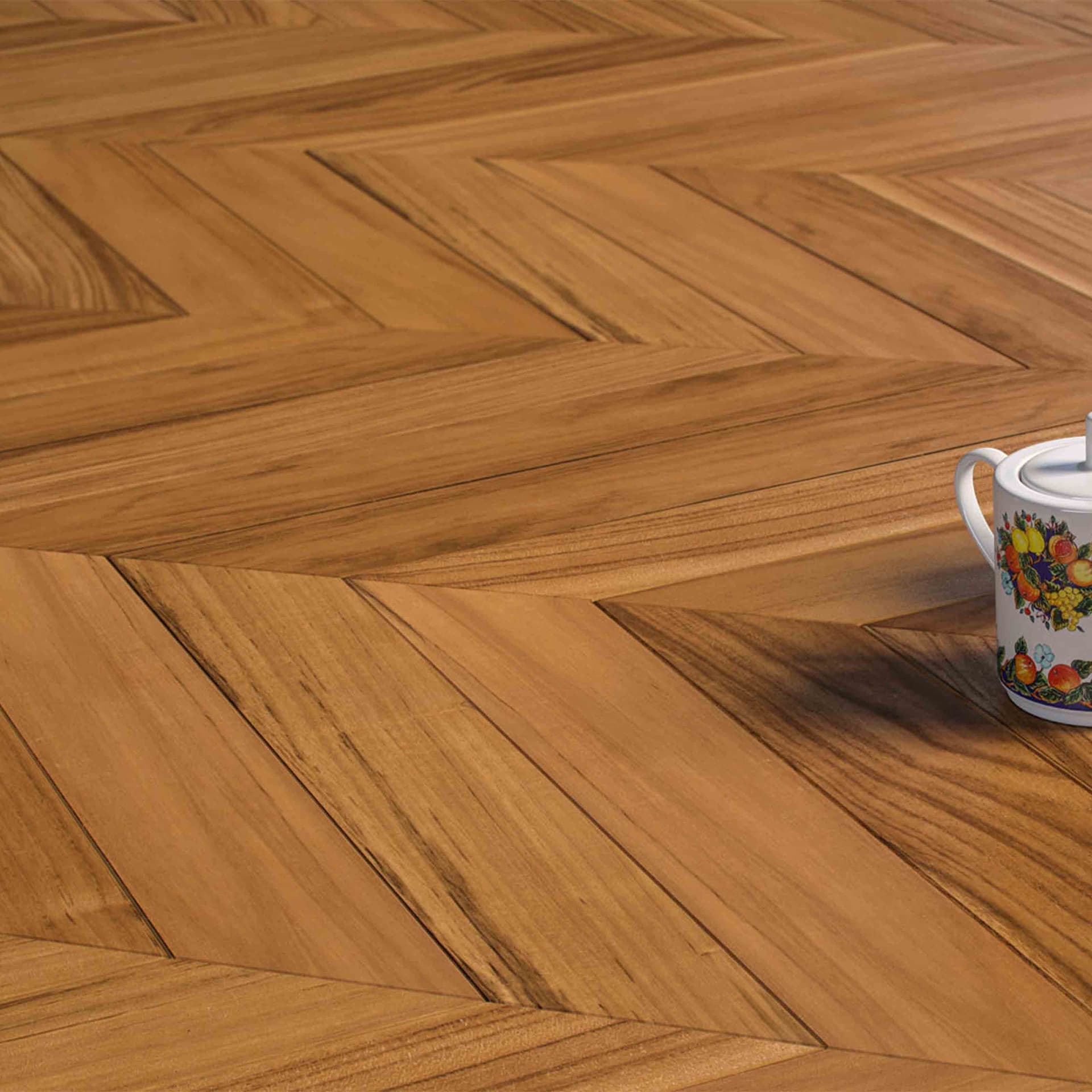 ***LOTTO*** 100mq di Parquet prefinito Teak Asia prima scelta Spina Francese (Chevron) verniciato spazzolato 14x90x600 - 3