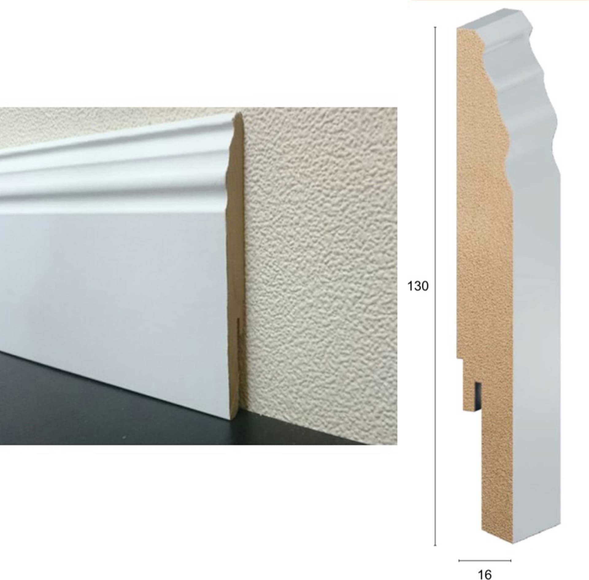 100,8Ml di BATTISCOPA ZOCCOLINO in FIBRA DI LEGNO DUCALE PLUS 130X16 - RAL 9003-9010-1013 con clip e angoli - 4