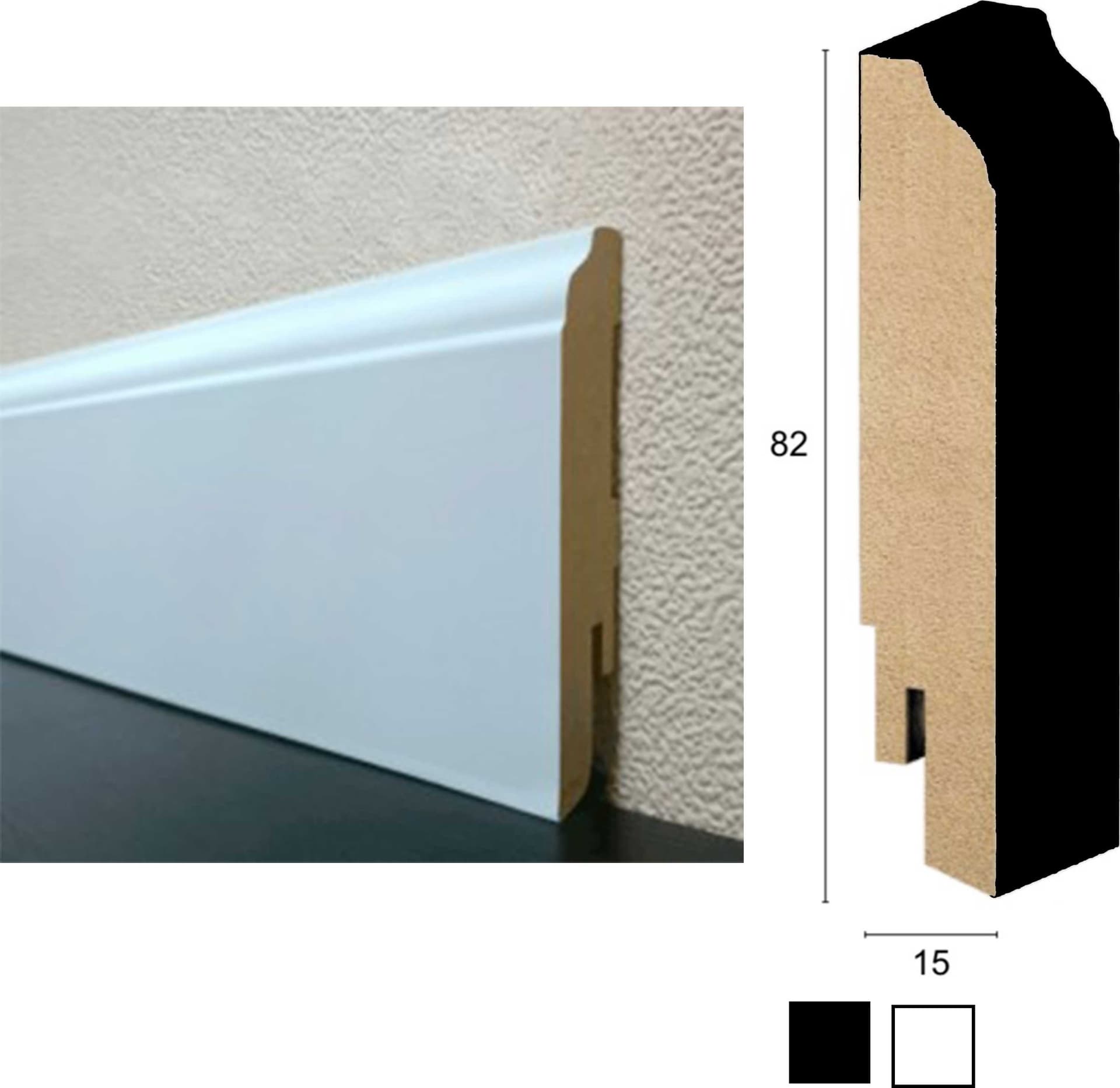 100,8ml di BATTISCOPA ZOCCOLINO in FIBRA DI LEGNO mod. MURANO 82X15 - RAL 9003-9010-1013 ( con clip e angoli  compatibili acquistabili ) Anche NERO - 4