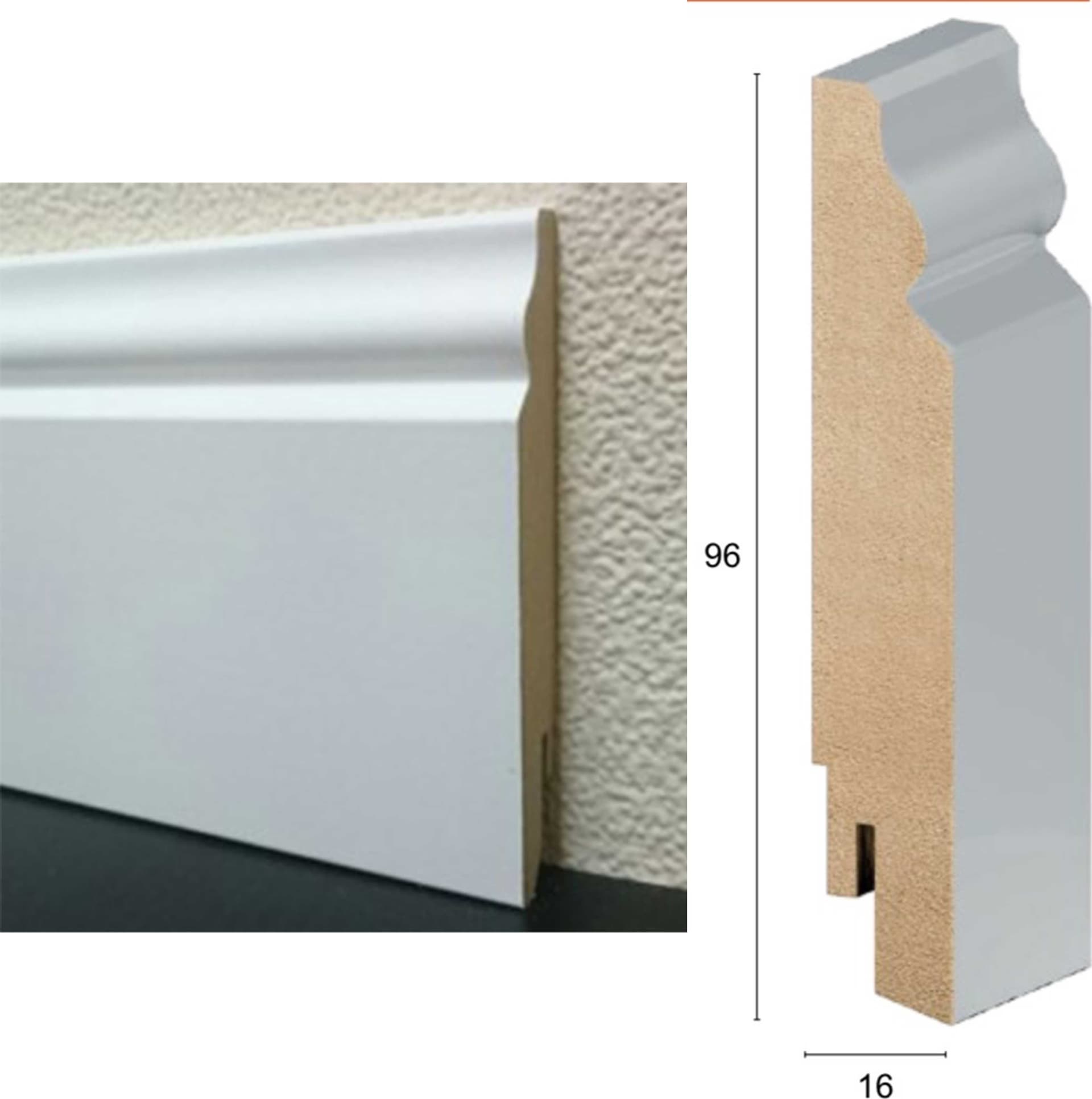 100,8Ml di BATTISCOPA ZOCCOLINO in FIBRA DI LEGNO BAROCCO CLIP&GO 96X16 - RAL 9003-9010-1013 con clip e angoli - 4