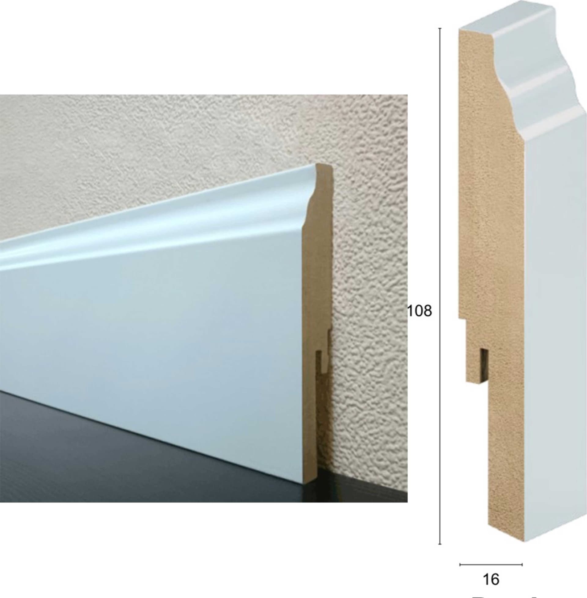 100,8Ml di BATTISCOPA ZOCCOLINO in FIBRA DI LEGNO CORINZIO CLIP&GO 108X16  Bianco con clip e angoli - 4