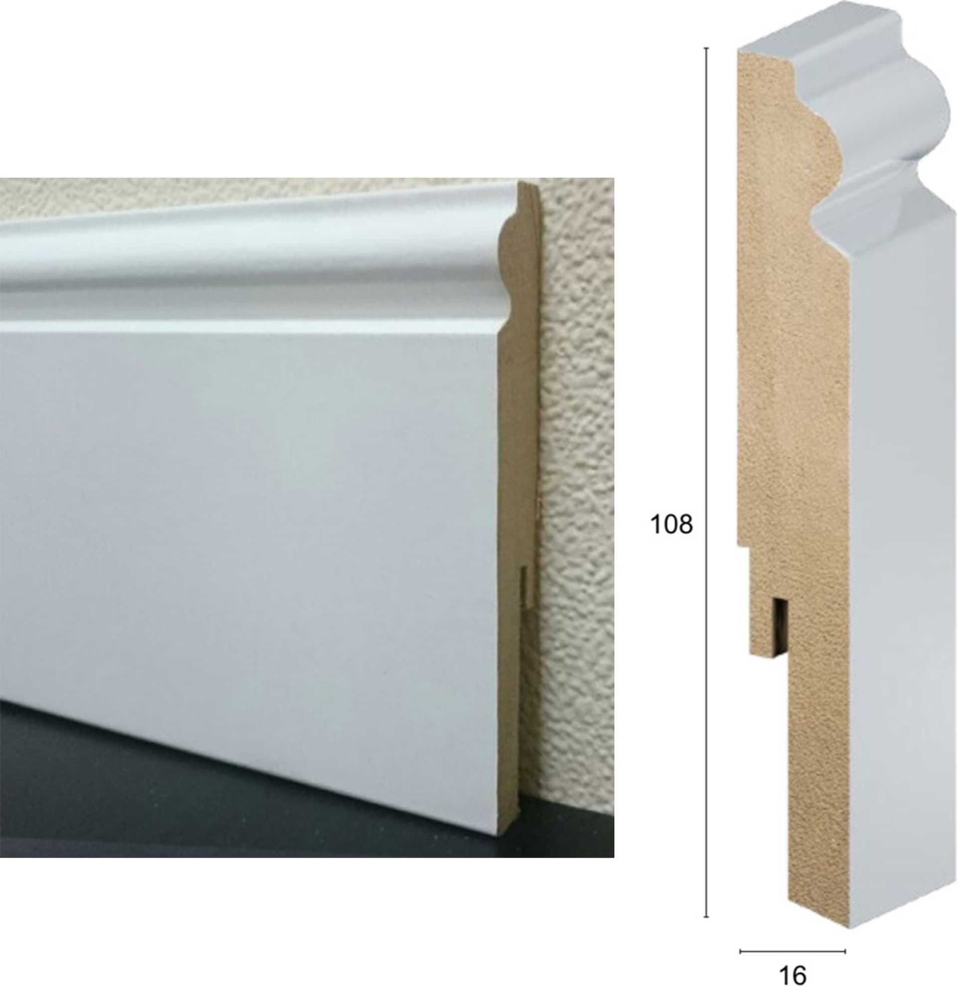 100,8Ml di BATTISCOPA ZOCCOLINO in FIBRA DI LEGNO GOTICO CLIP&GO 108X16  Bianco con clip e angoli - 4