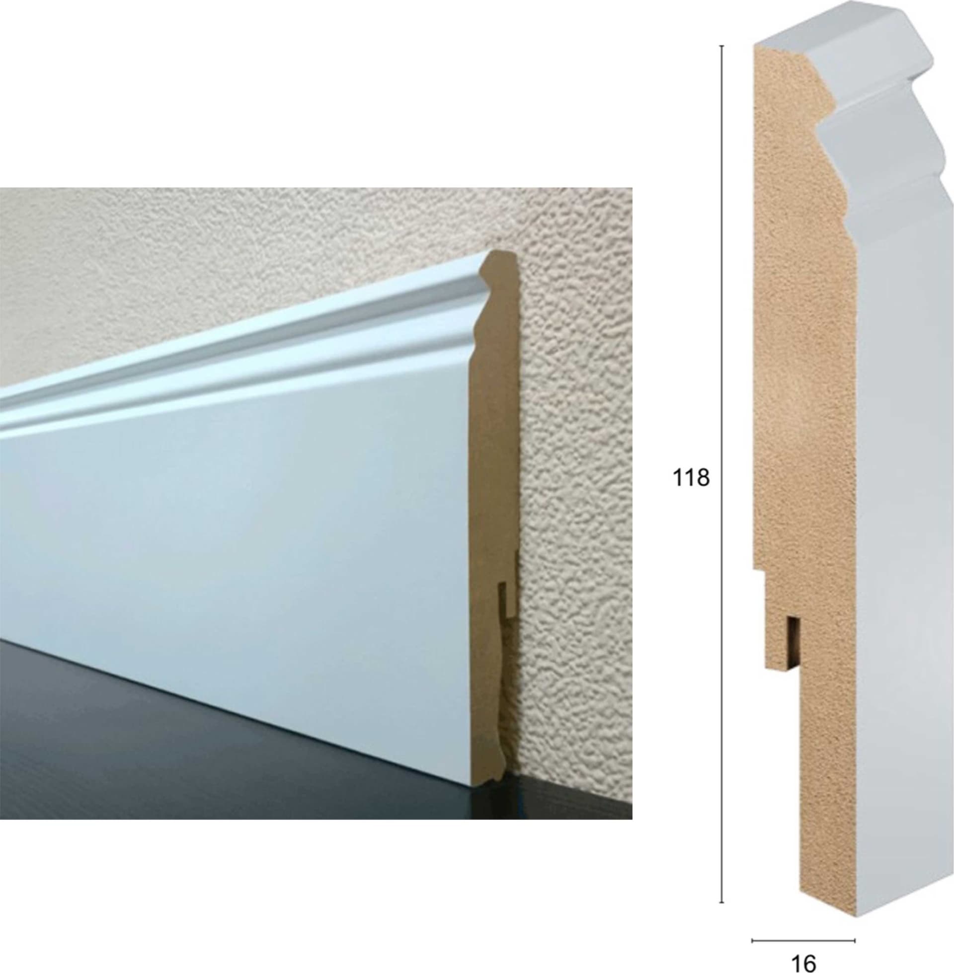100,8Ml di BATTISCOPA ZOCCOLINO in FIBRA DI LEGNO IONICO CLIP&GO 118X16 - RAL 9003-9010-1013 con clip e angoli - 4