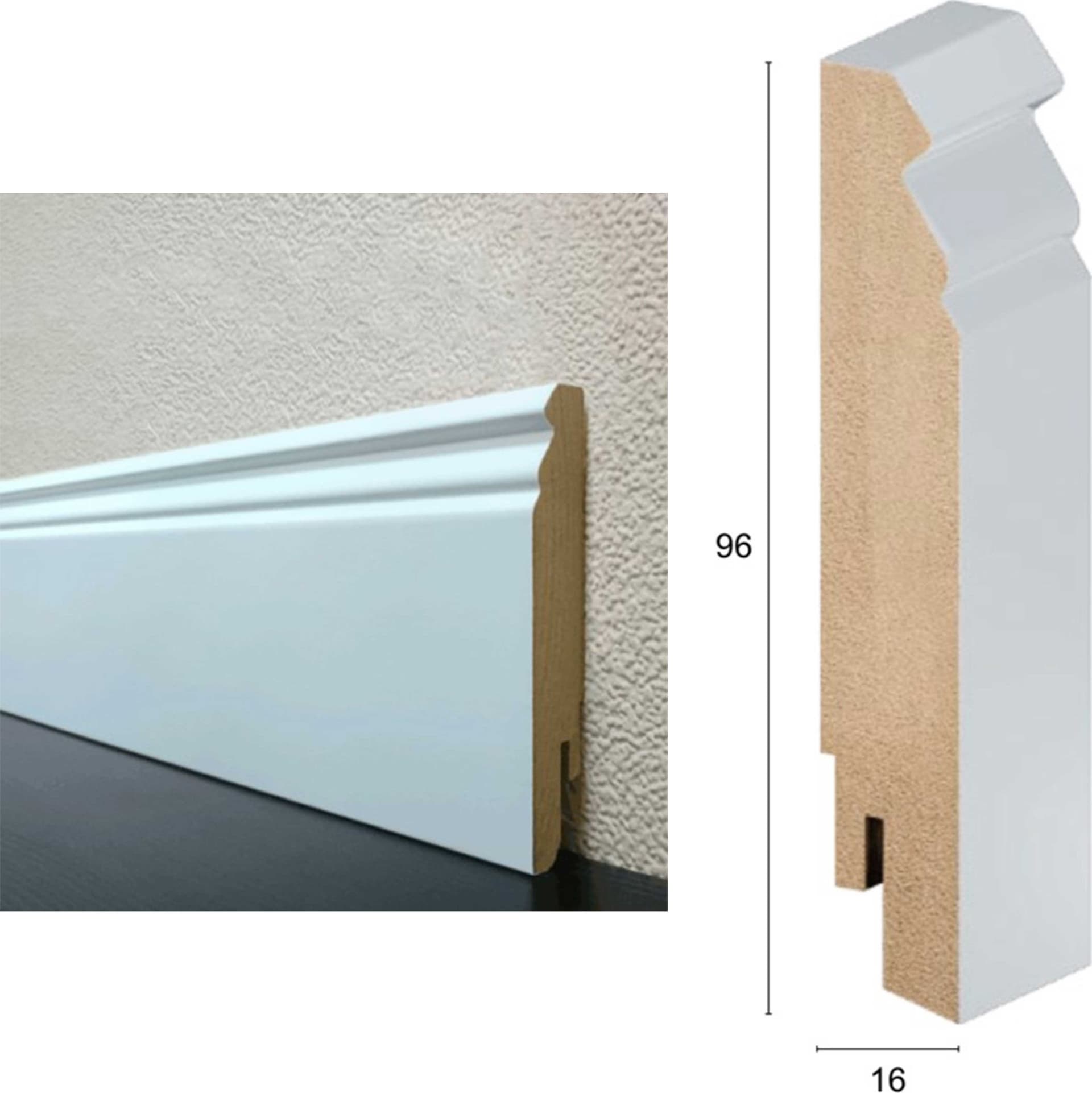 100,8Ml di BATTISCOPA ZOCCOLINO in FIBRA DI LEGNO IONICO CLIP&GO 96X16 - RAL 9003-9010-1013 con clip e angoli - 4