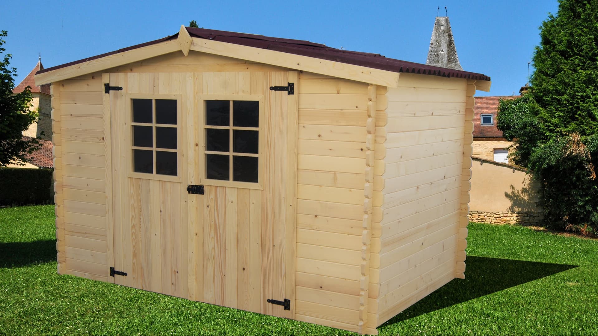 Casetta Di Legno A Tavole Ad Incastro Spessore 20mm Senza Pavimento 300x185cm AL 3019.02 N - 4