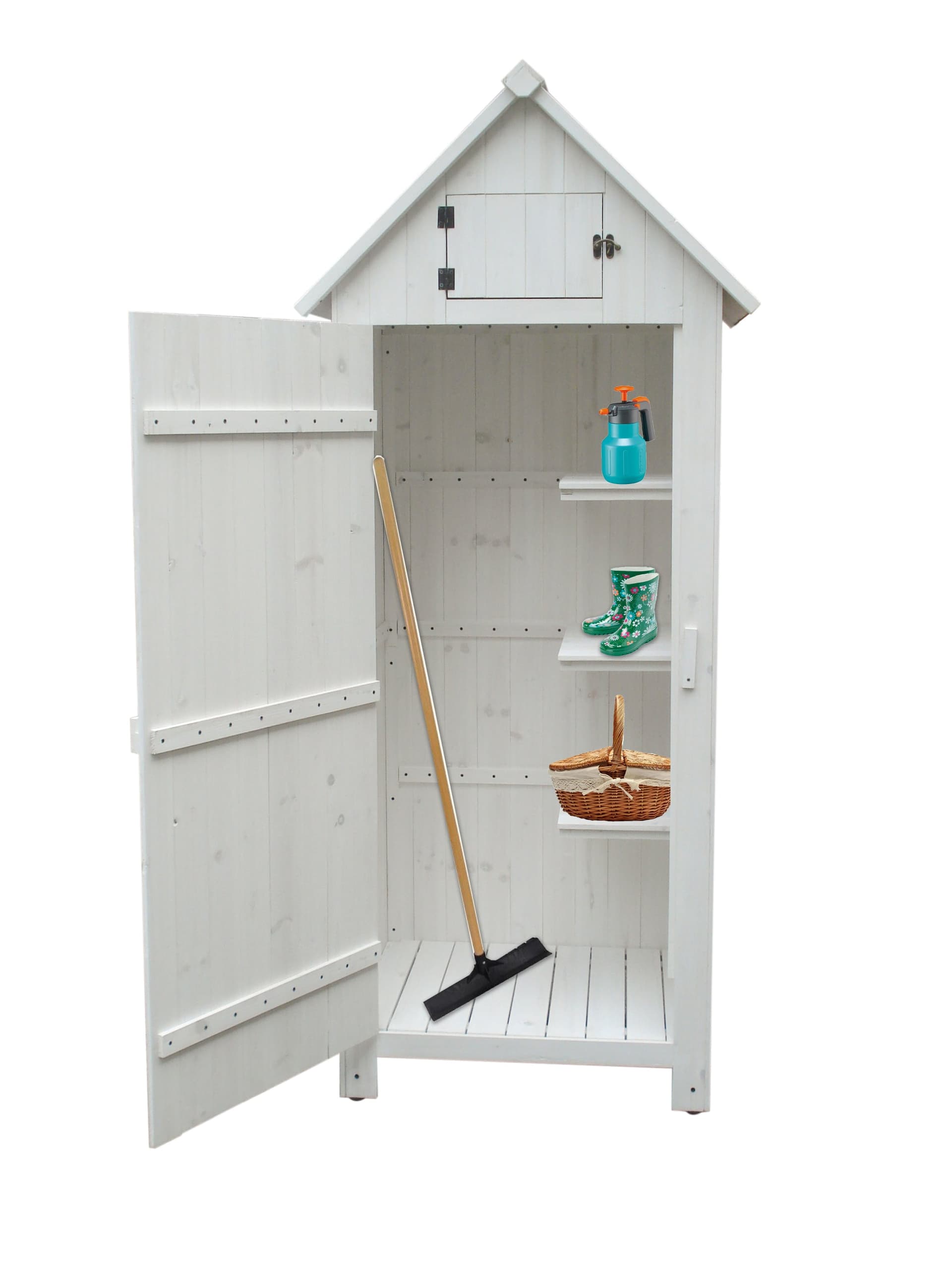 Armadio da giardino in legno di abete, impregnato, colore bianco, 3 ripiani - 2