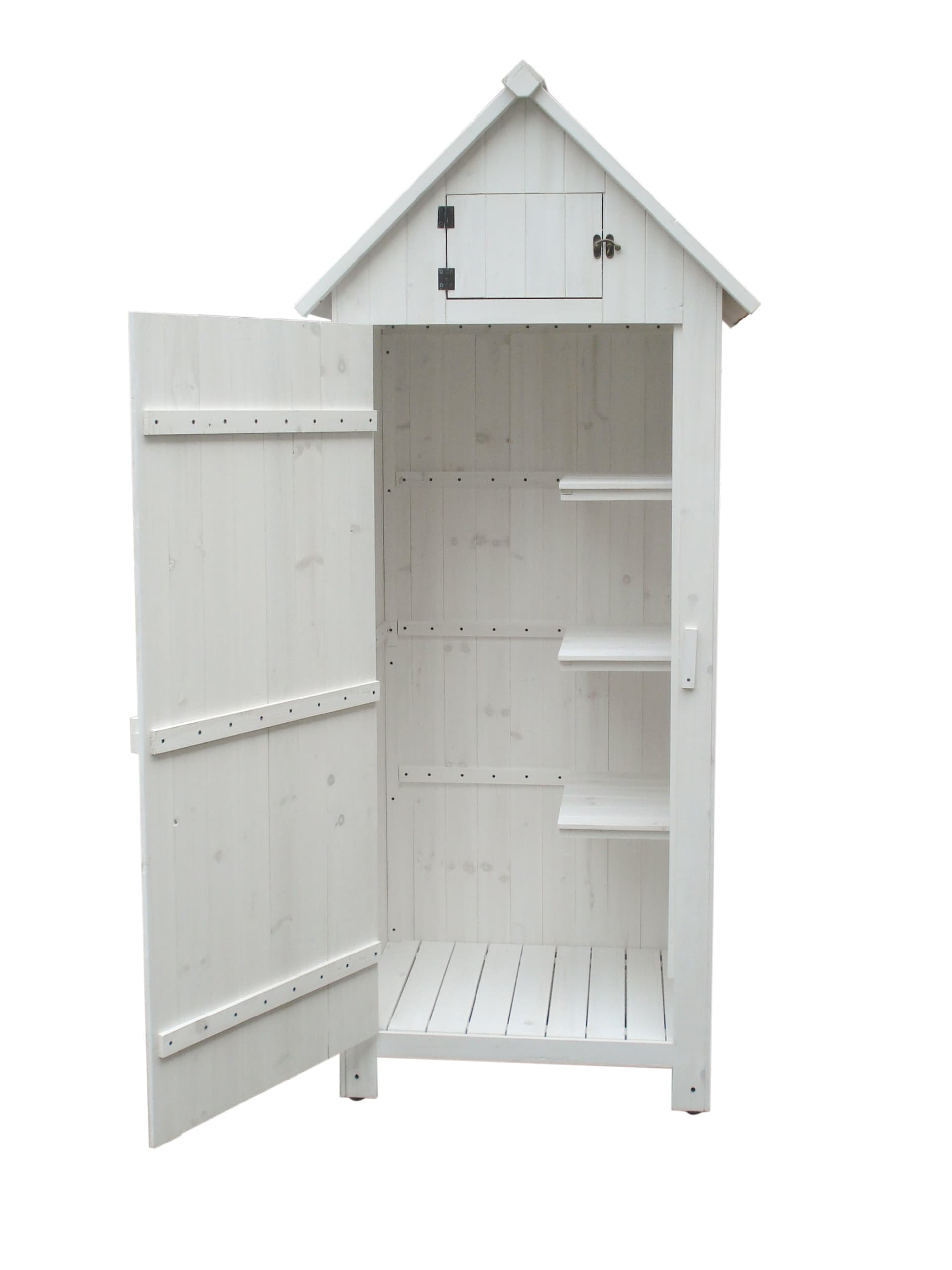 Armadio da giardino in legno di abete, impregnato, colore bianco, 3 ripiani - 4