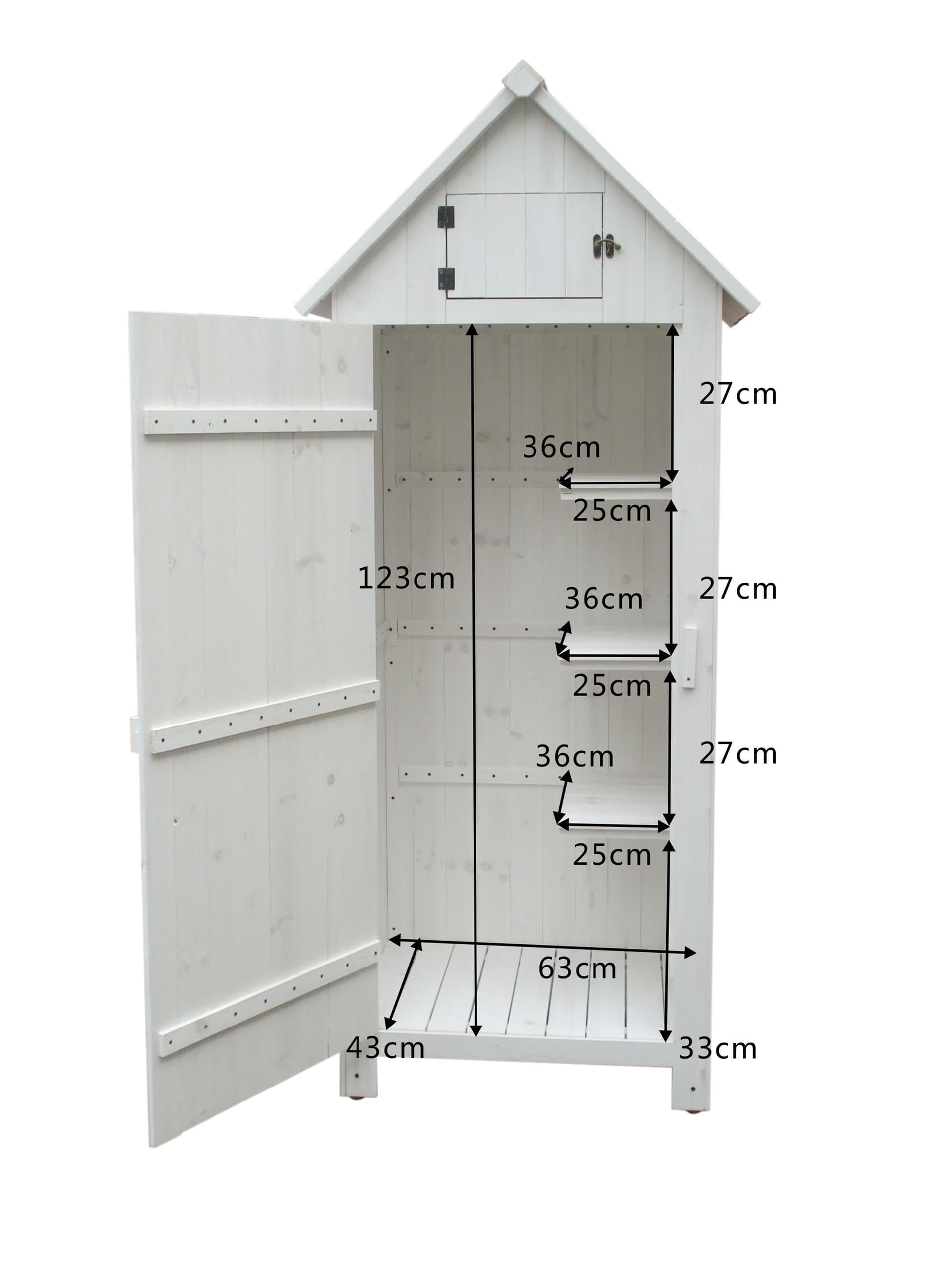 Armadio da giardino in legno di abete, impregnato, colore bianco, 3 ripiani - 6