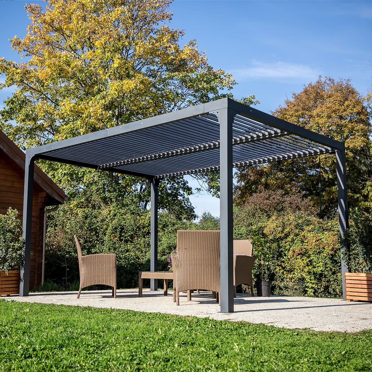 Pergola Bioclimatica In Alluminio Apertura Manuale Ripara Sole Pioggia 360x300cm - 5