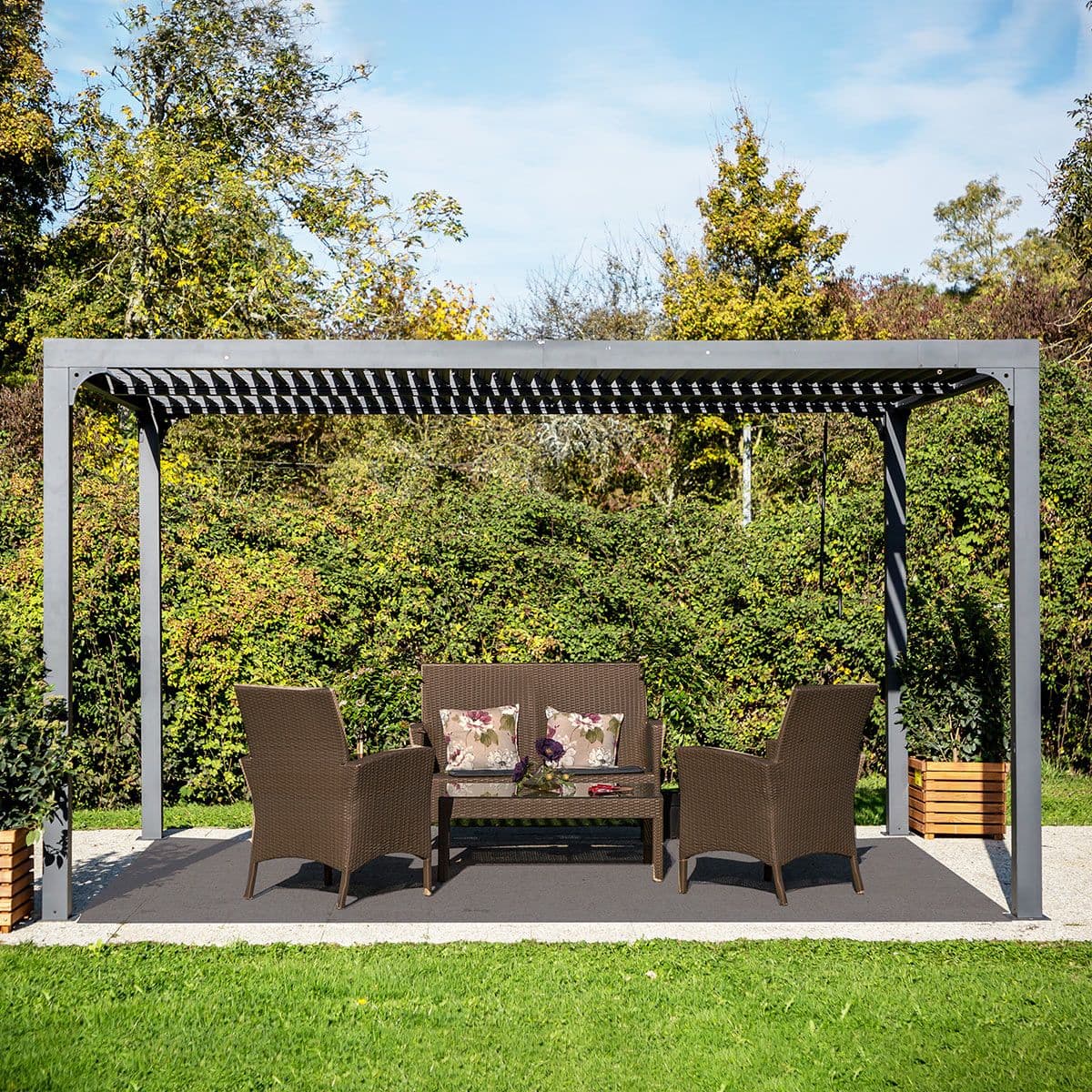 Pergola Bioclimatica In Alluminio Apertura Manuale Ripara Sole Pioggia 360x300cm - 6