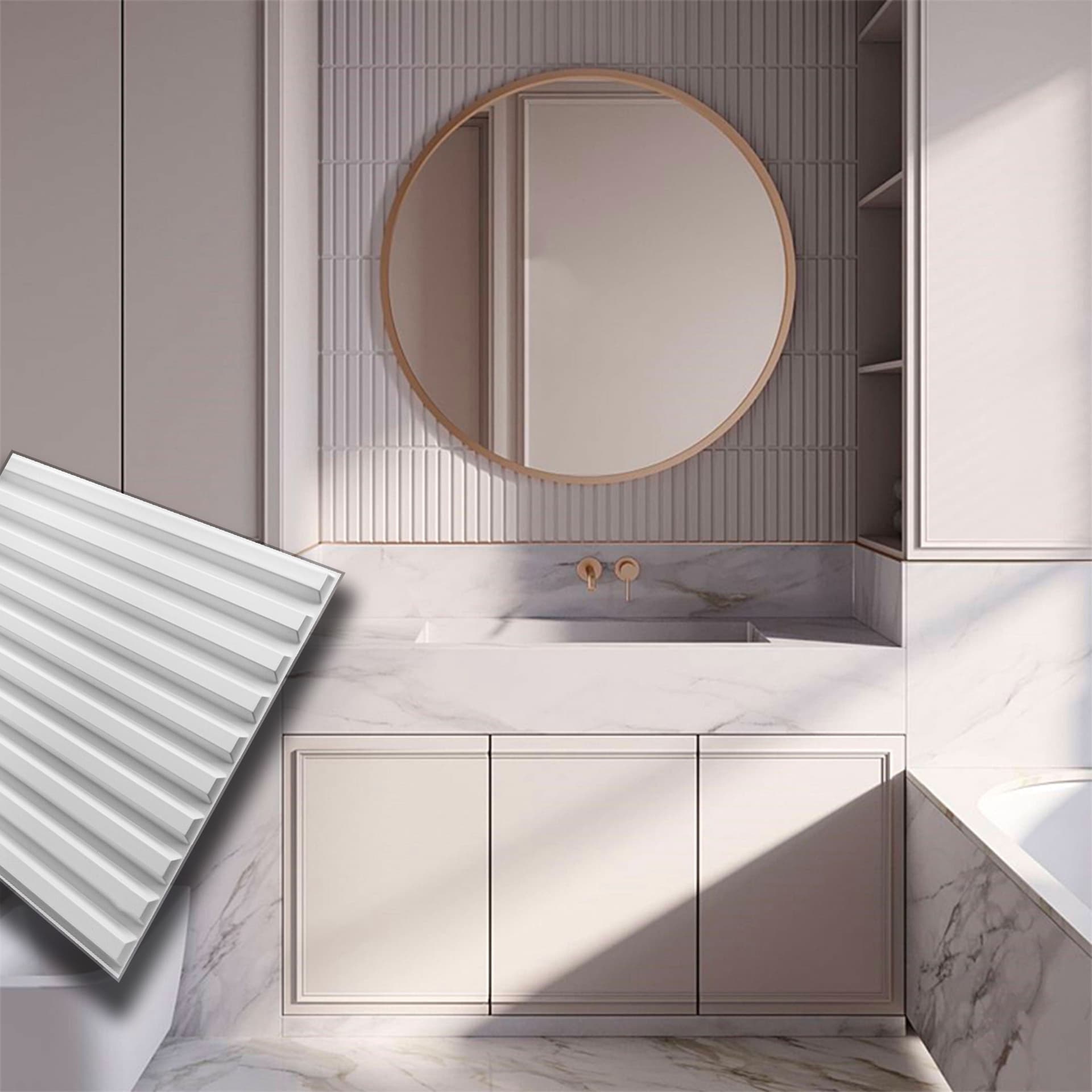 Pannello PVC 3D Rivestimento Boiserie a parete MILLERIGHE LISTELLI 50x50cm Bianco - 2
