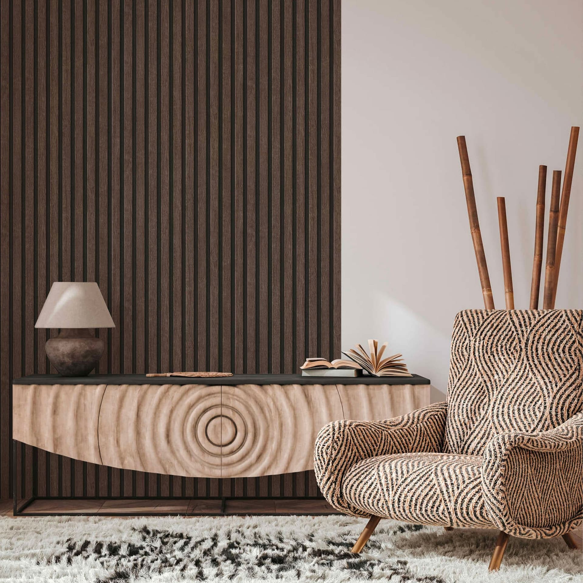 Rotolo da 5 mq di Carta da Parati LAMELLI LEGNO MILLERIGHE 3D effetto Boiserie ROVERE THERMO - 6