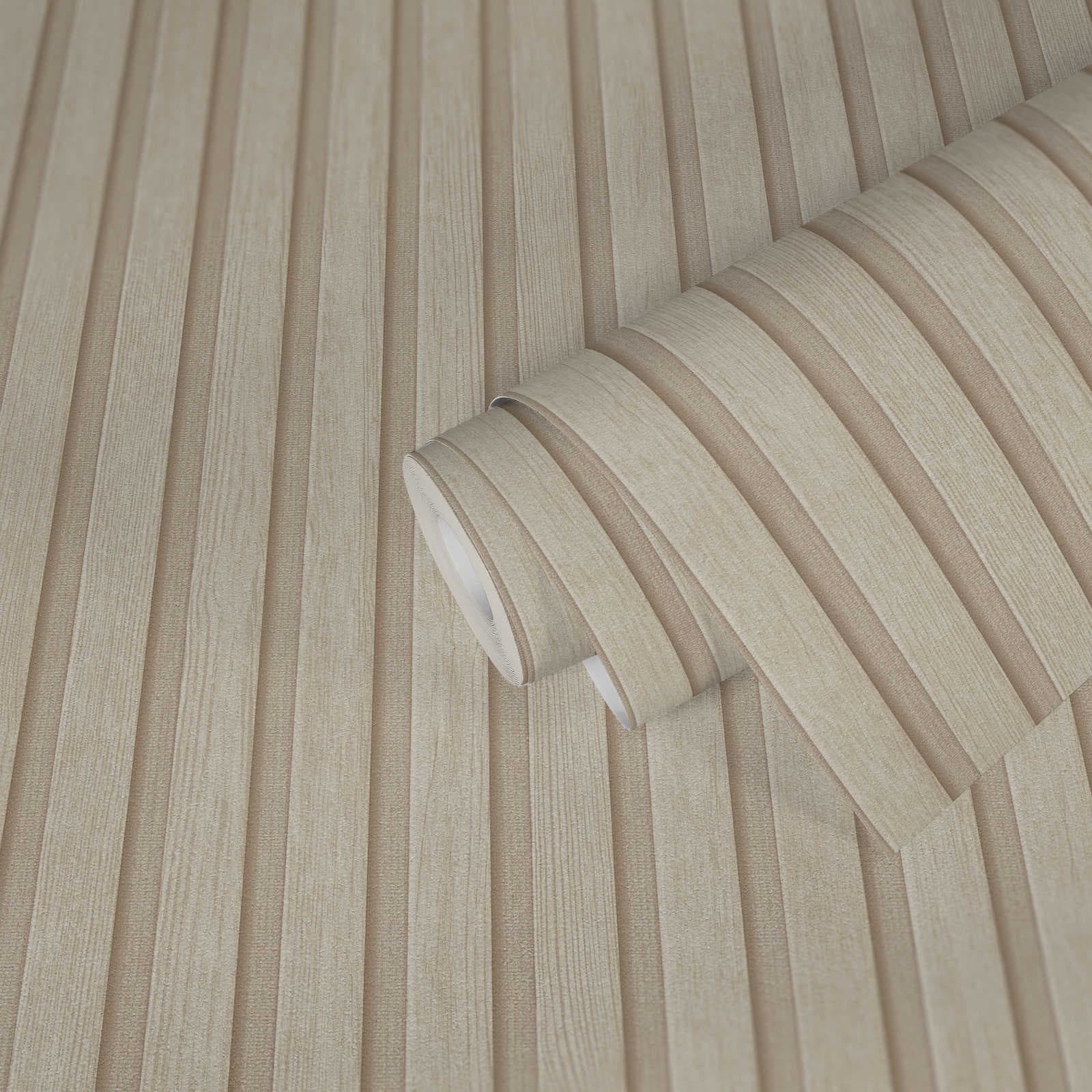 Rotolo da 5 mq di Carta da Parati LAMELLI LEGNO MILLERIGHE 3D effetto Boiserie CREAM - 10