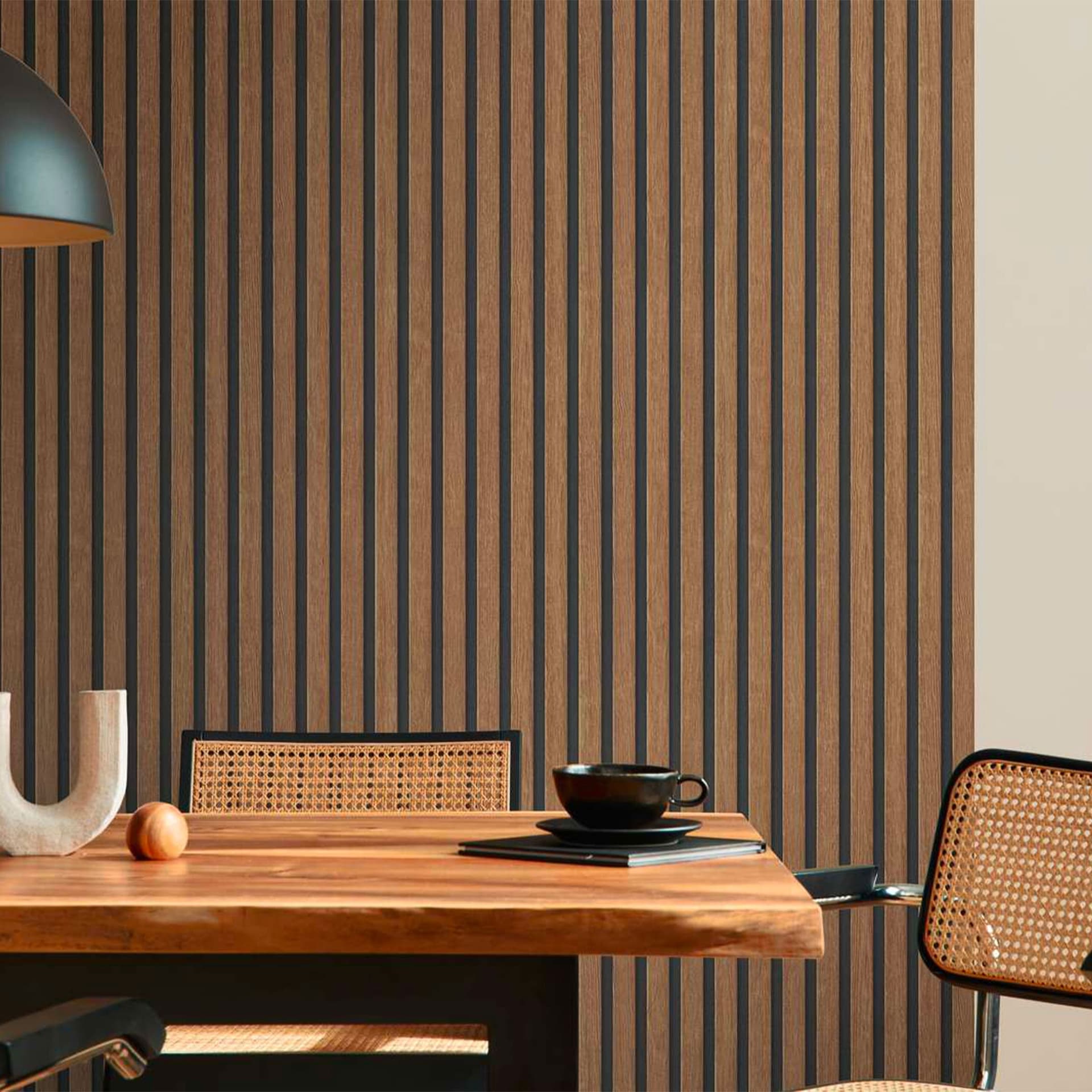 Rotolo da 5 mq di Carta da Parati LAMELLI LEGNO MILLERIGHE 3D effetto Boiserie ROVERE BRUNO - 3