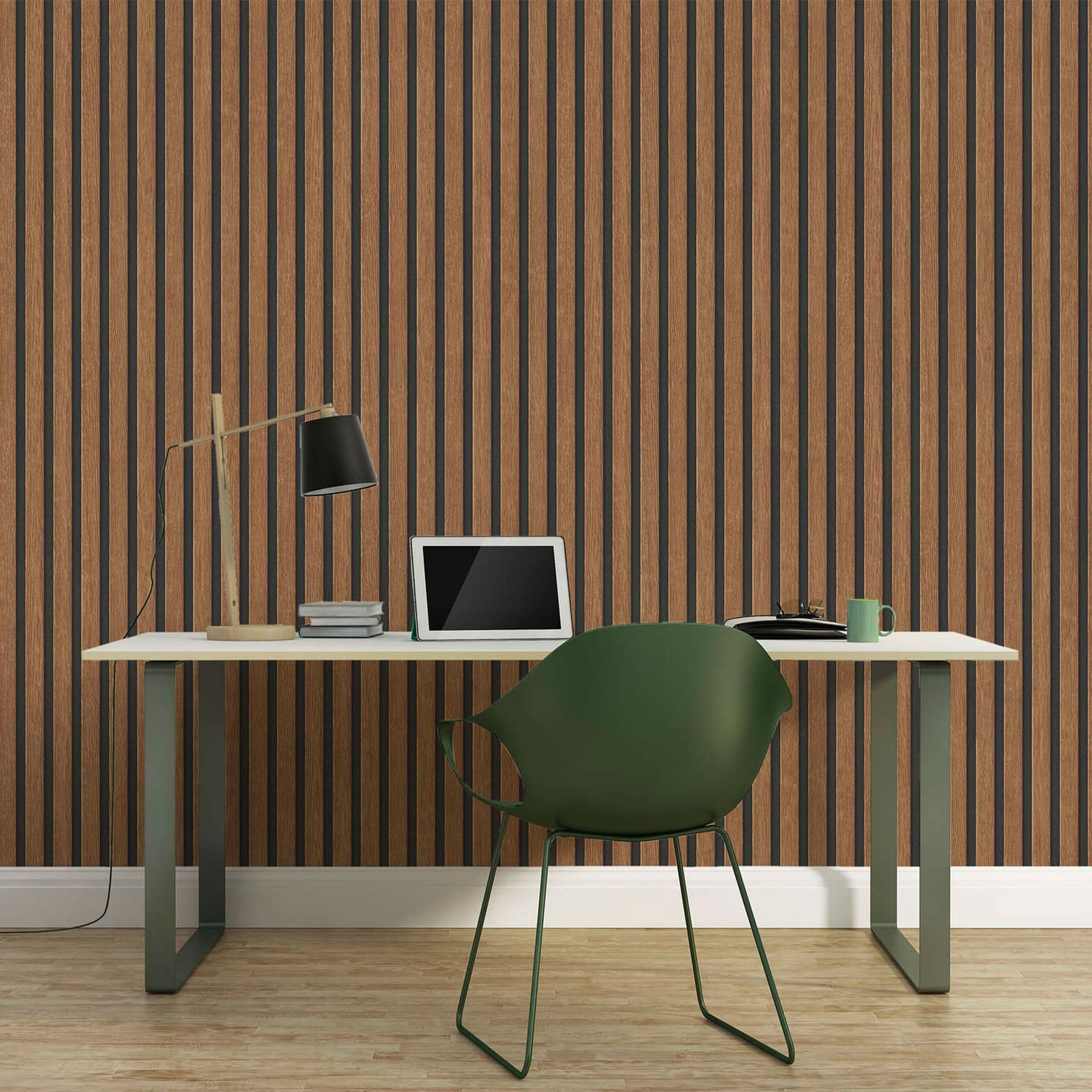Rotolo da 5 mq di Carta da Parati LAMELLI LEGNO MILLERIGHE 3D effetto Boiserie ROVERE BRUNO - 5