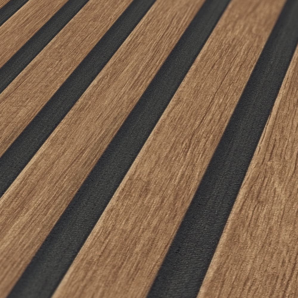 Rotolo da 5 mq di Carta da Parati LAMELLI LEGNO MILLERIGHE 3D effetto Boiserie ROVERE BRUNO - 8