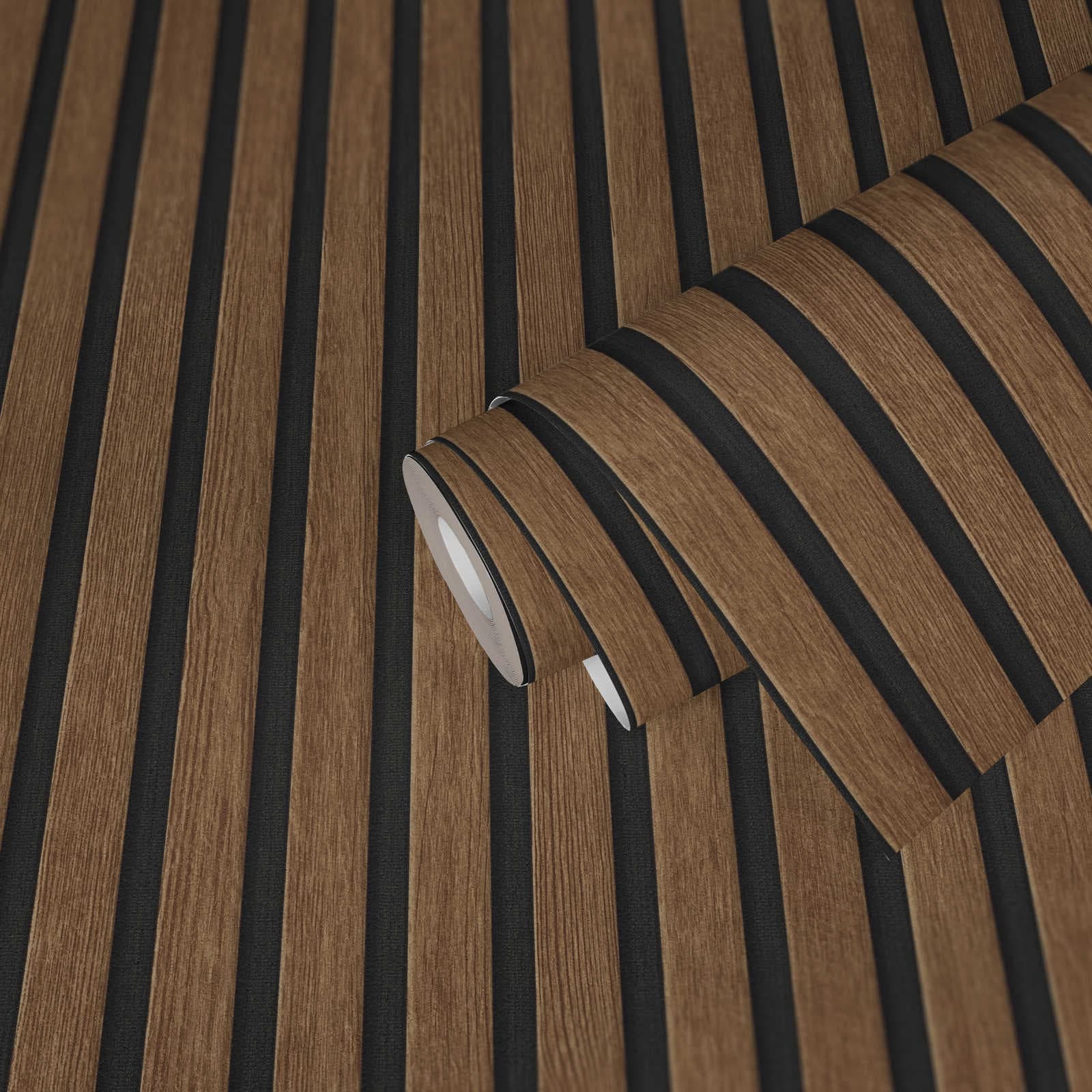 Rotolo da 5 mq di Carta da Parati LAMELLI LEGNO MILLERIGHE 3D effetto Boiserie ROVERE BRUNO - 9