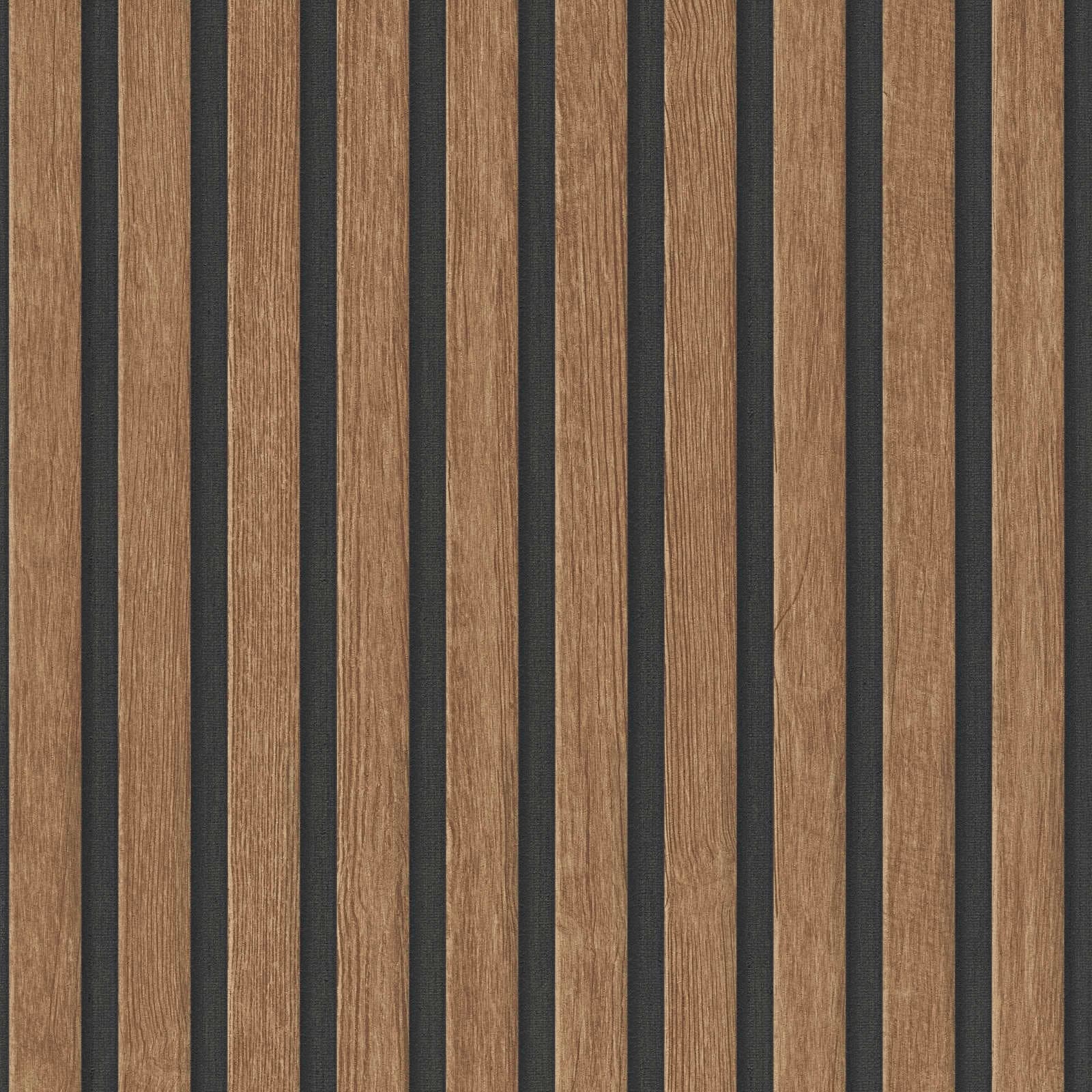 Rotolo da 5 mq di Carta da Parati LAMELLI LEGNO MILLERIGHE 3D effetto Boiserie ROVERE BRUNO - 10