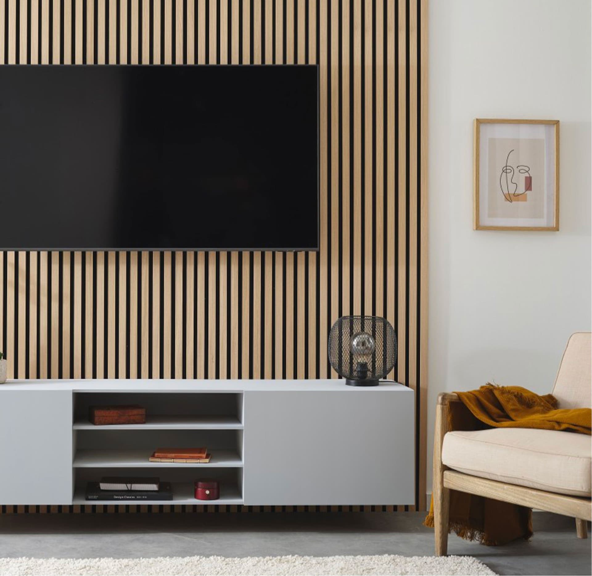 Pannello Acustico Feltro e fibra di legno Lamelli millerighe ROVERE CHIARO 120x34x1,5 - 2