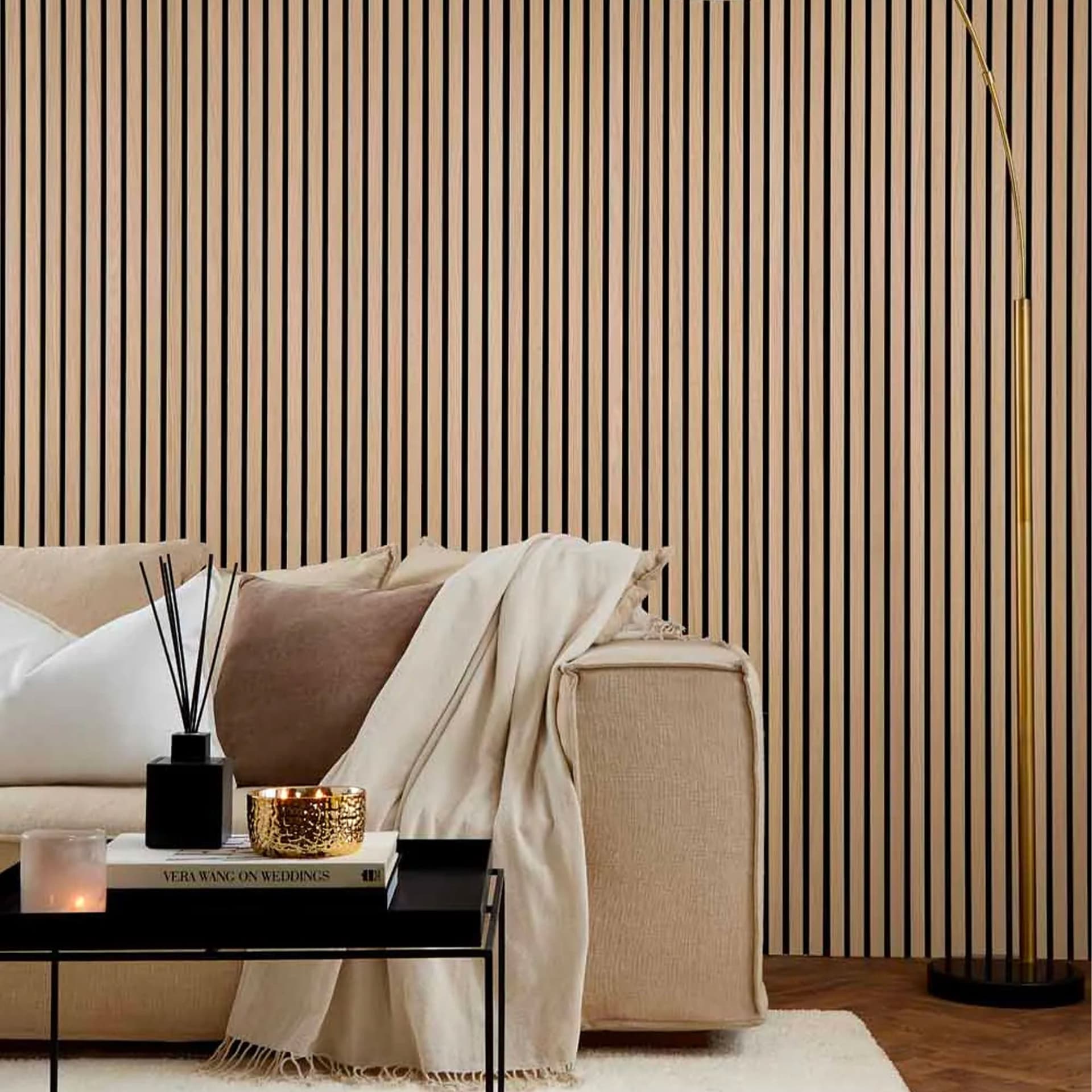 Pannello Acustico Feltro e fibra di legno Lamelli millerighe ROVERE CHIARO 120x34x1,5 - 3