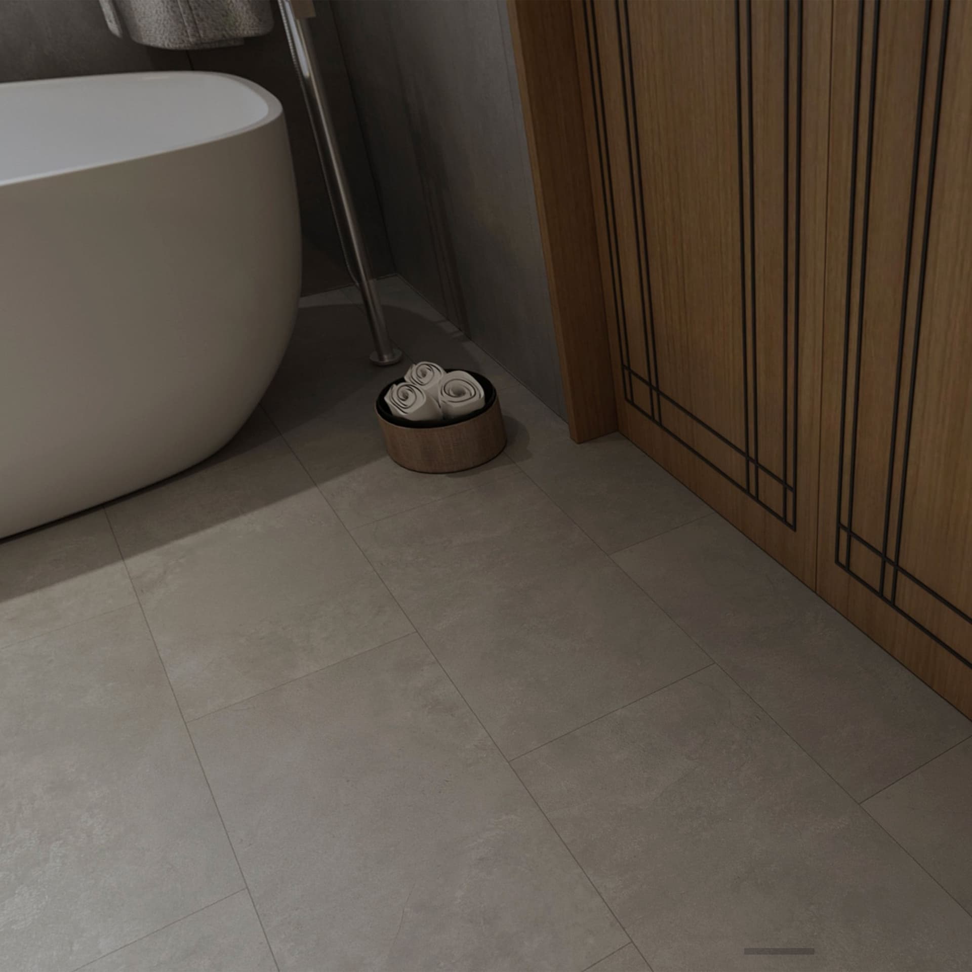 Pavimento Piastroni SPC in Polvere di Pietra click 5mm 610x305mm effetto Cemento/resine CONCRETE GREY - 3