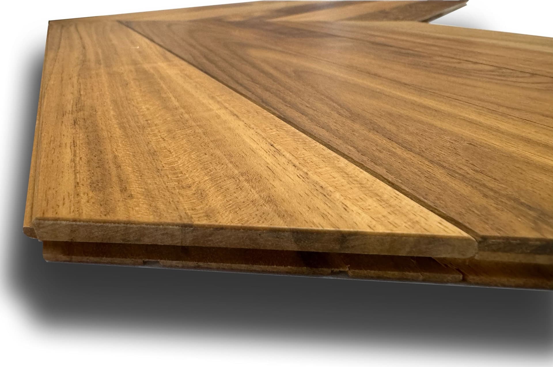 Parquet prefinito massello (due strati in teak) Teak Asia Spina ungherese vern. effetto olio, bisellato 10x70x450 - 2