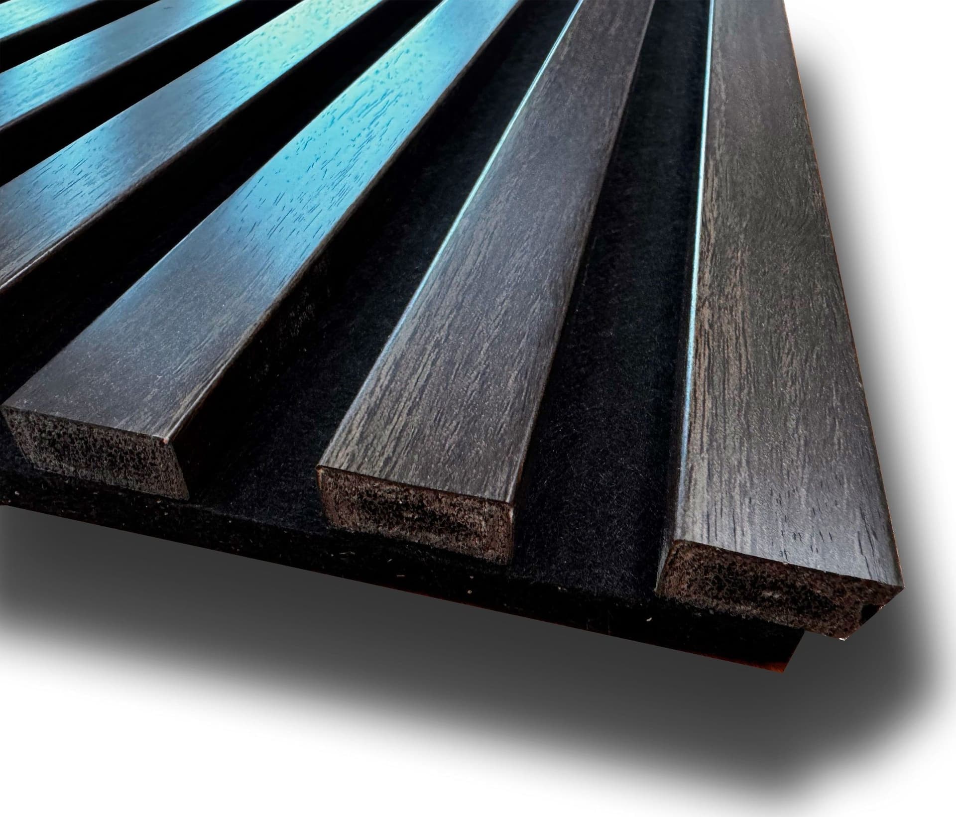 Pannello intero 21x600x2800mm (1,74mq) di Rivestimento ACUSTICO a Lamelli in Polimeri e Pet TOP-QUALITY -  ROVERE DARK - 2